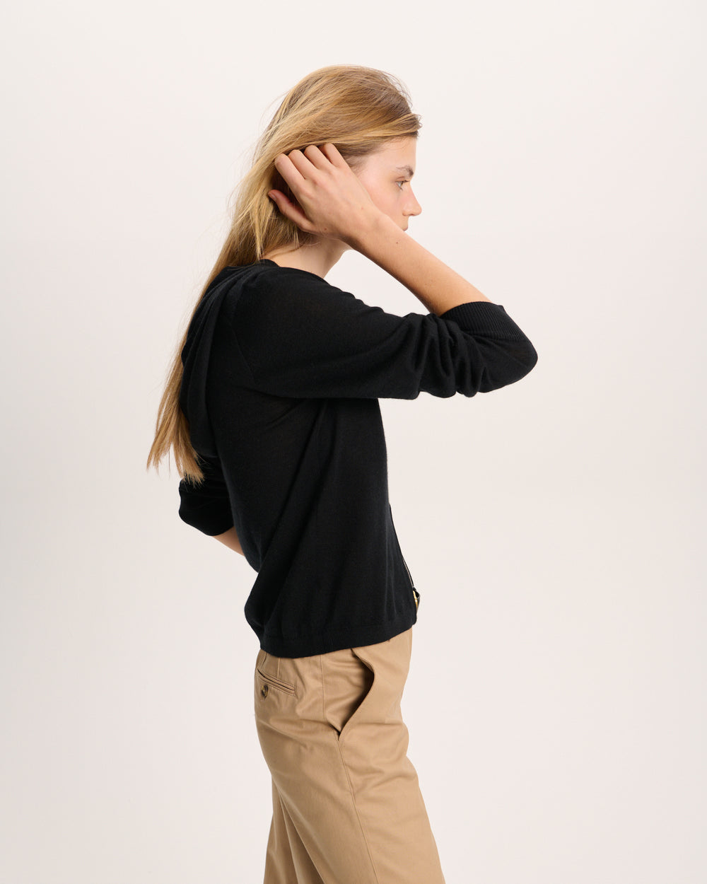 Cashmere Zip-Up Hoodie - Black