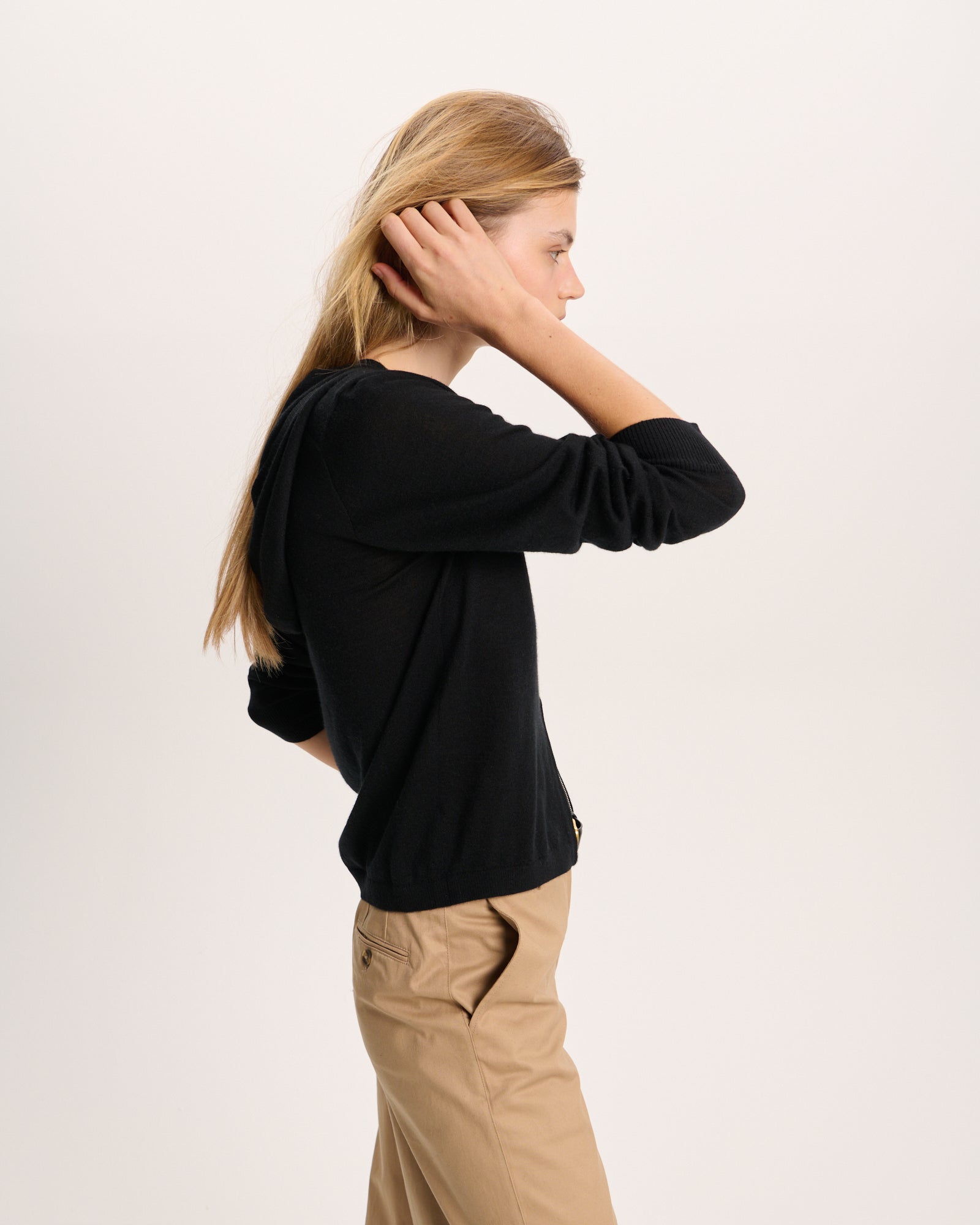 Cashmere Zip-Up Hoodie - Black