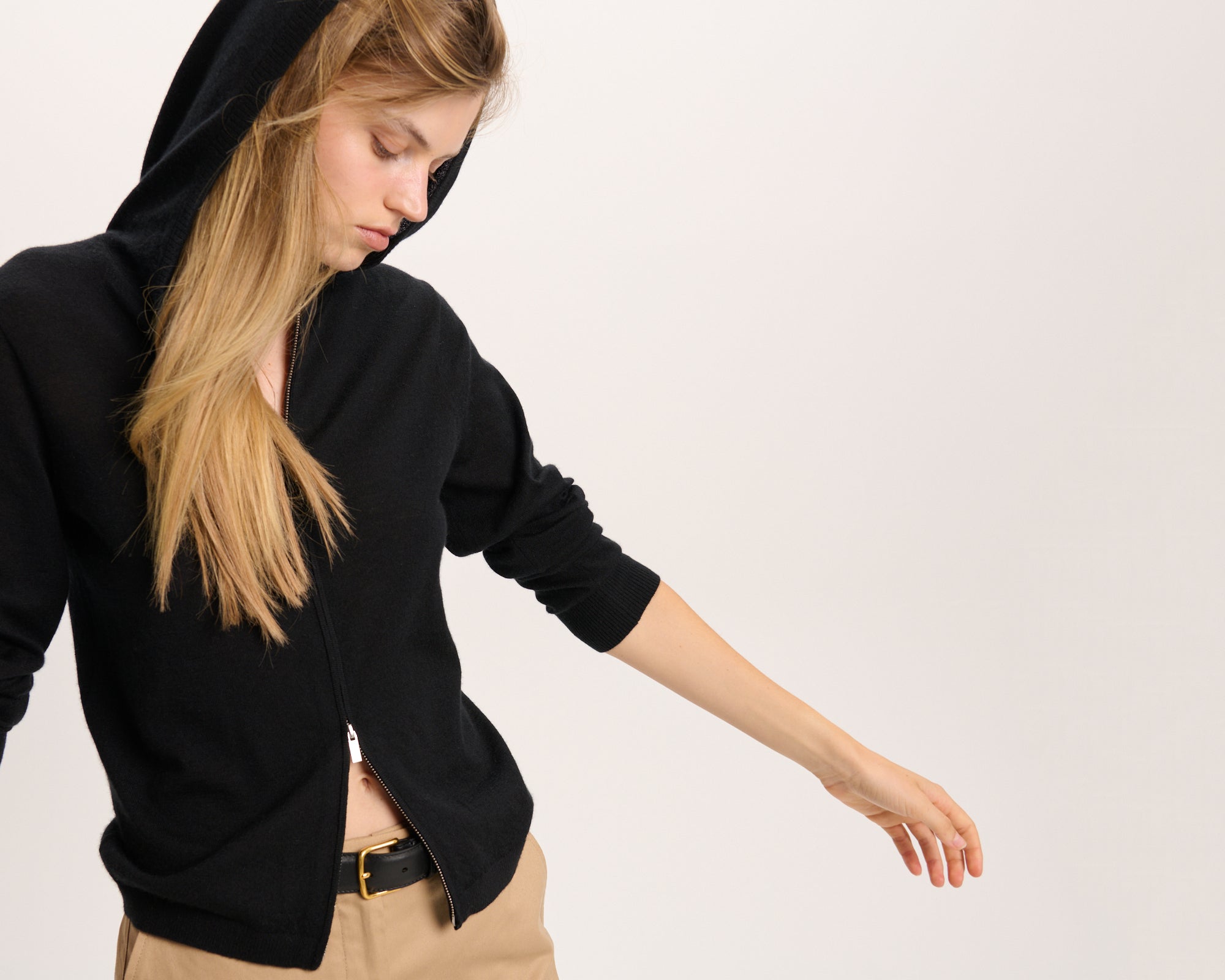 Cashmere Zip-Up Hoodie - Black