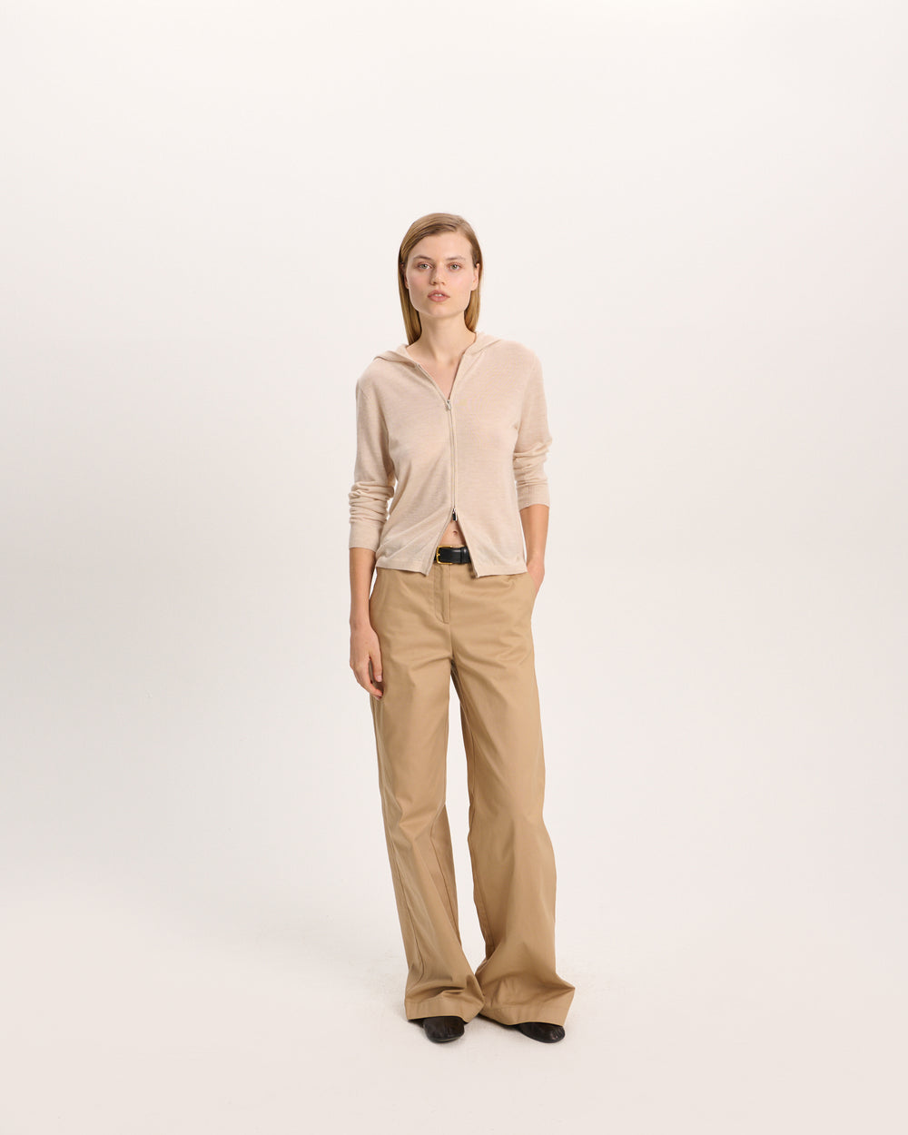 Cashmere Zip-Up Hoodie - Heather Cream