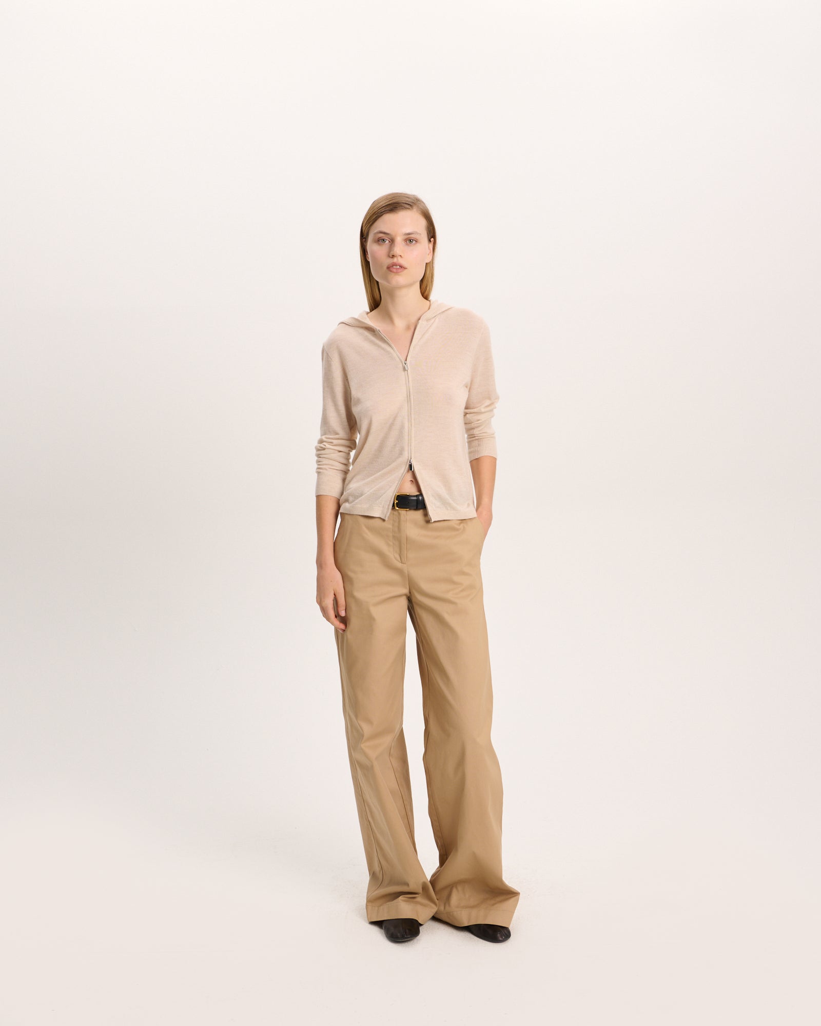 Cashmere Zip-Up Hoodie - Heather Cream