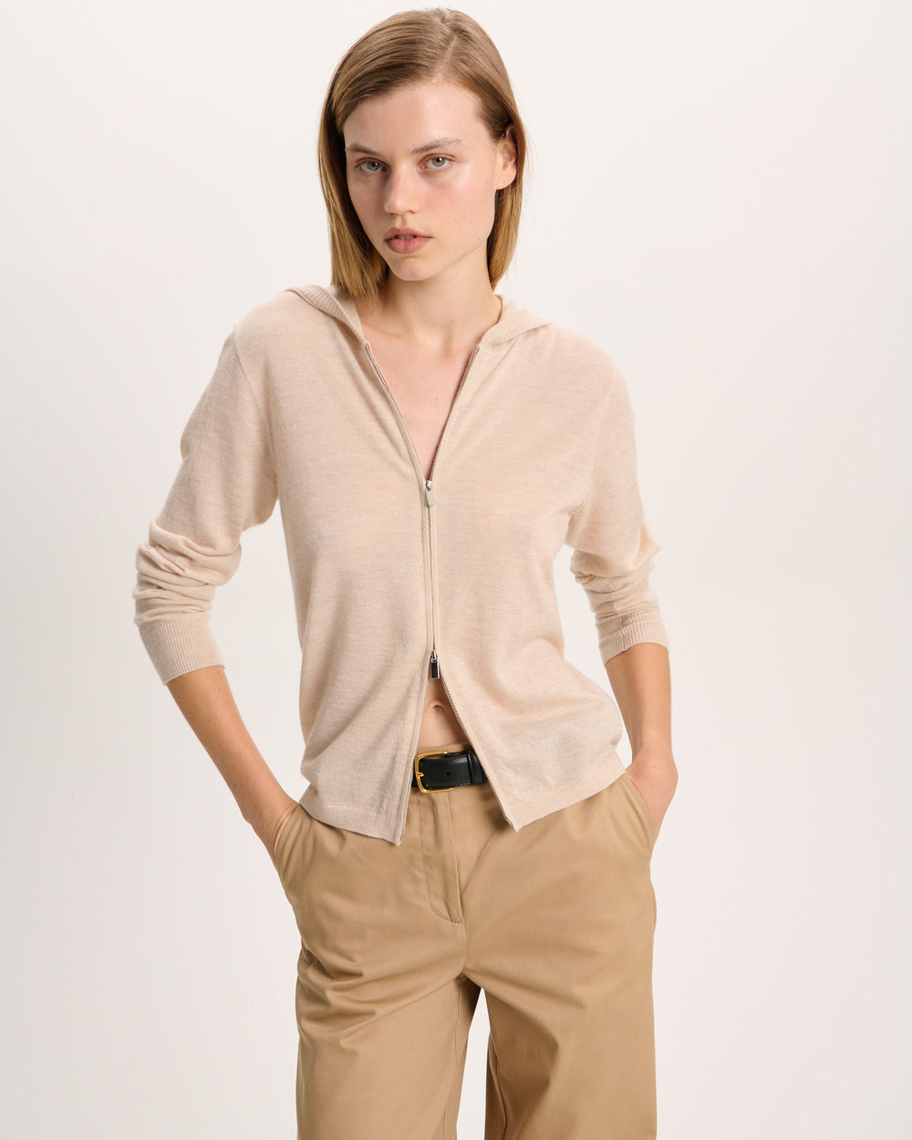 Cashmere Zip-Up Hoodie - Heather Cream