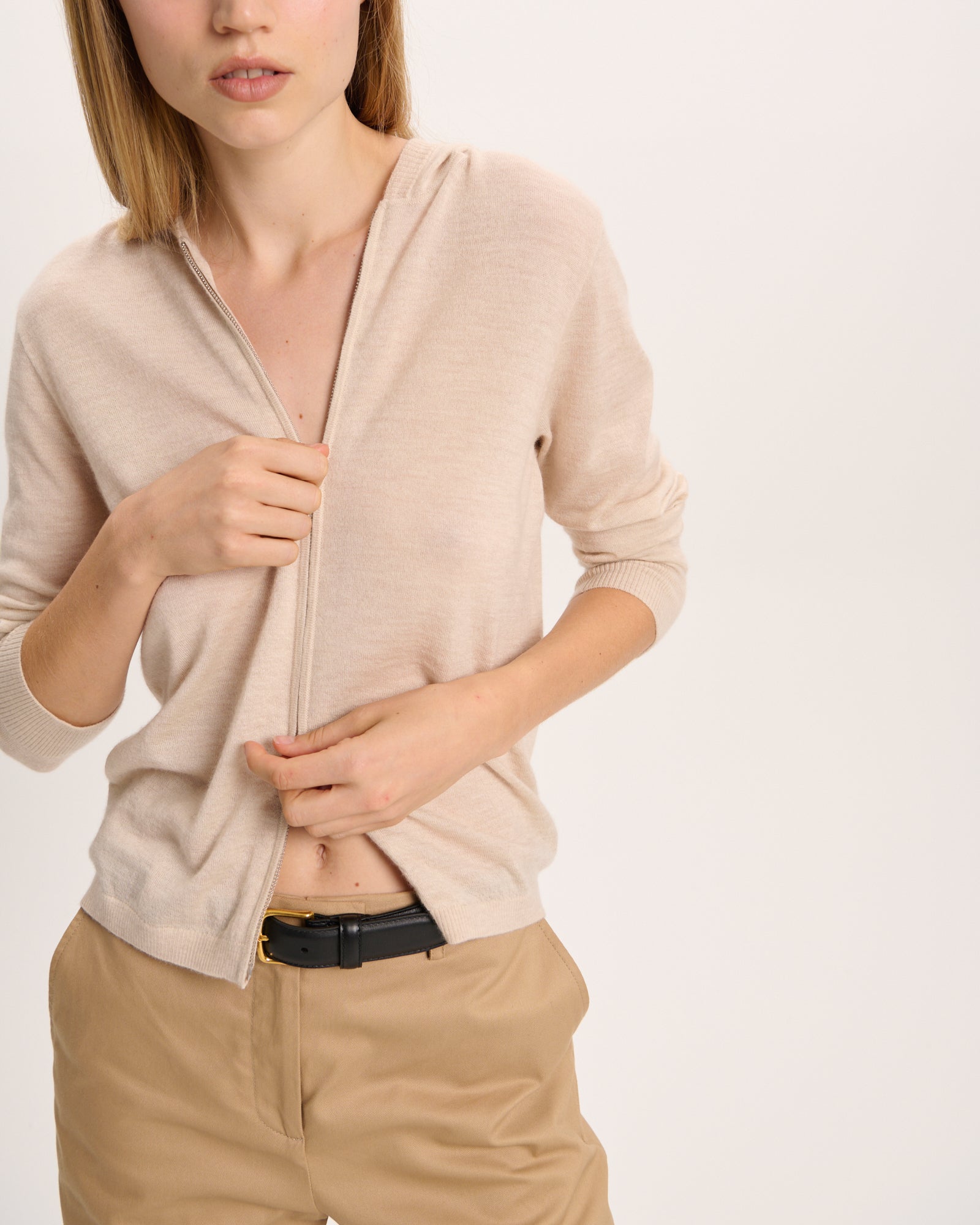 Cashmere Zip-Up Hoodie - Heather Cream