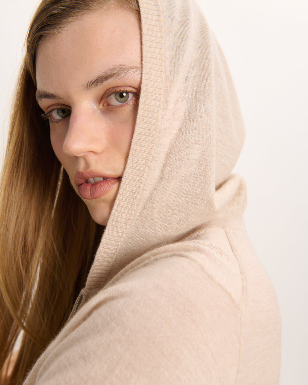 Cashmere Zip-Up Hoodie - Heather Cream