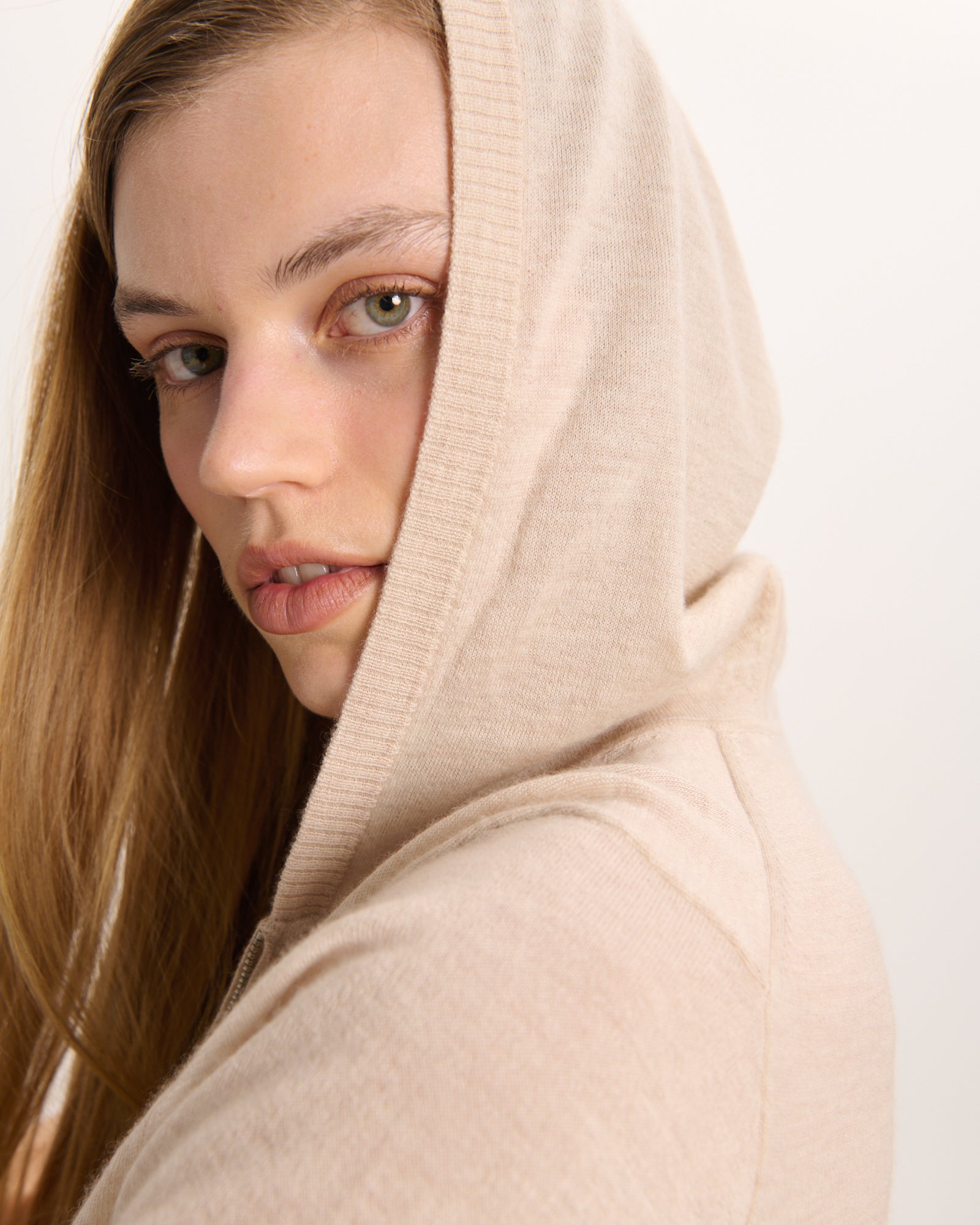 Cashmere Zip-Up Hoodie - Heather Cream