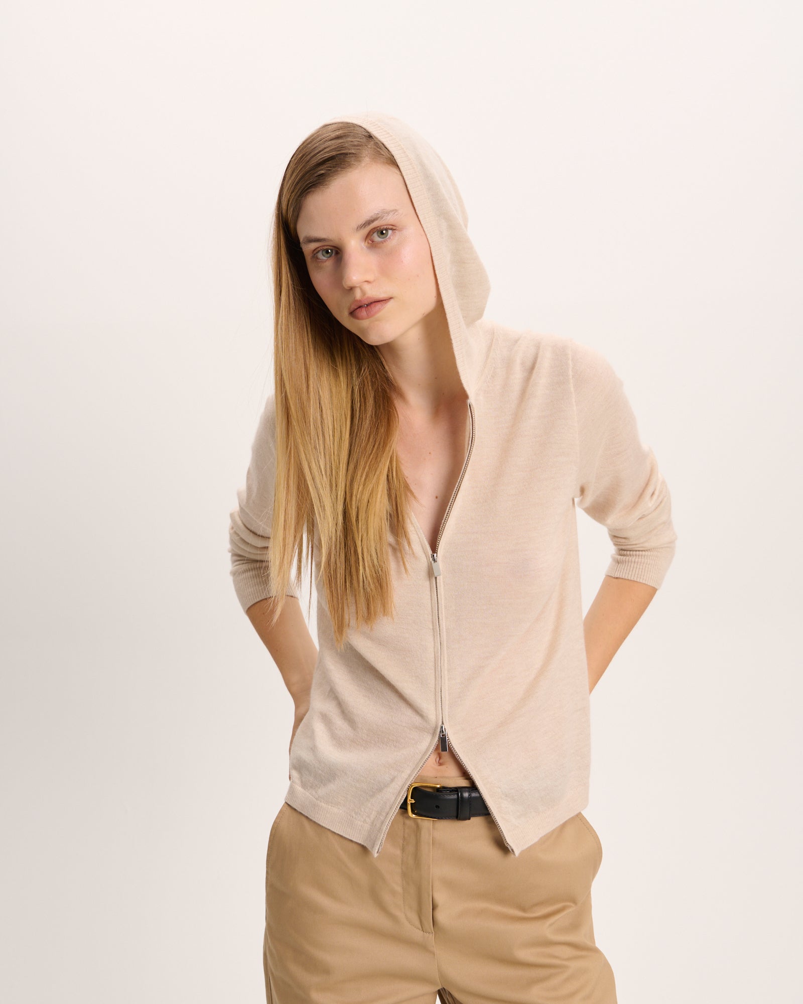 Cashmere Zip-Up Hoodie - Heather Cream