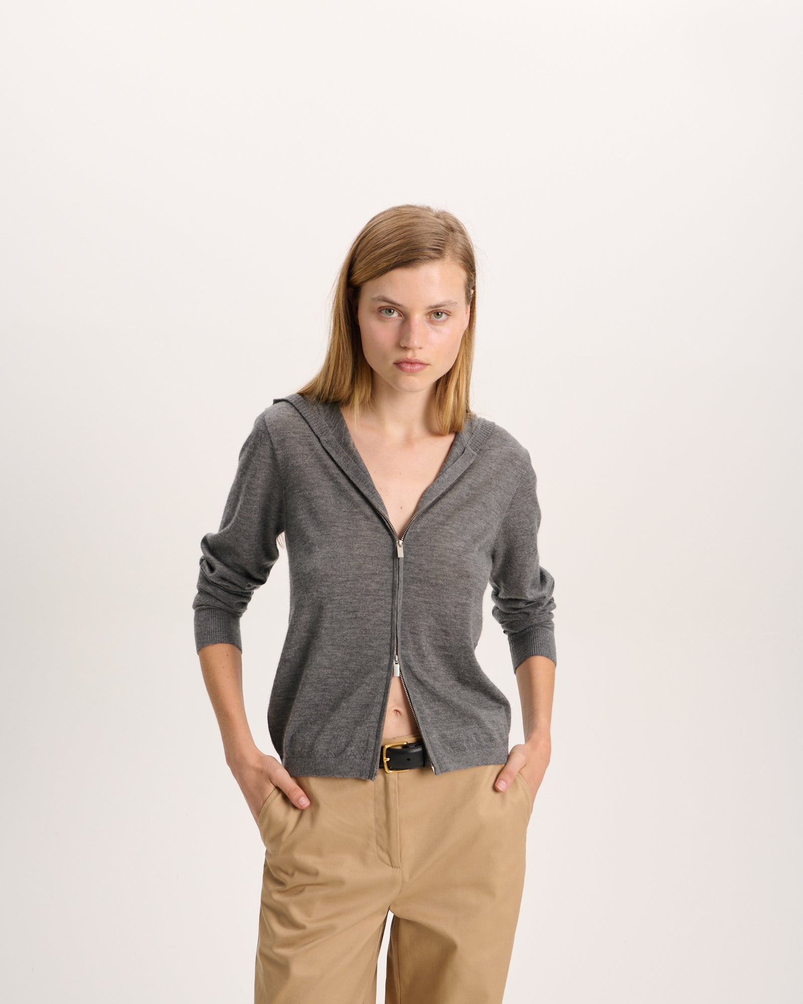 Cashmere Zip-Up Hoodie - Medium Heather Grey