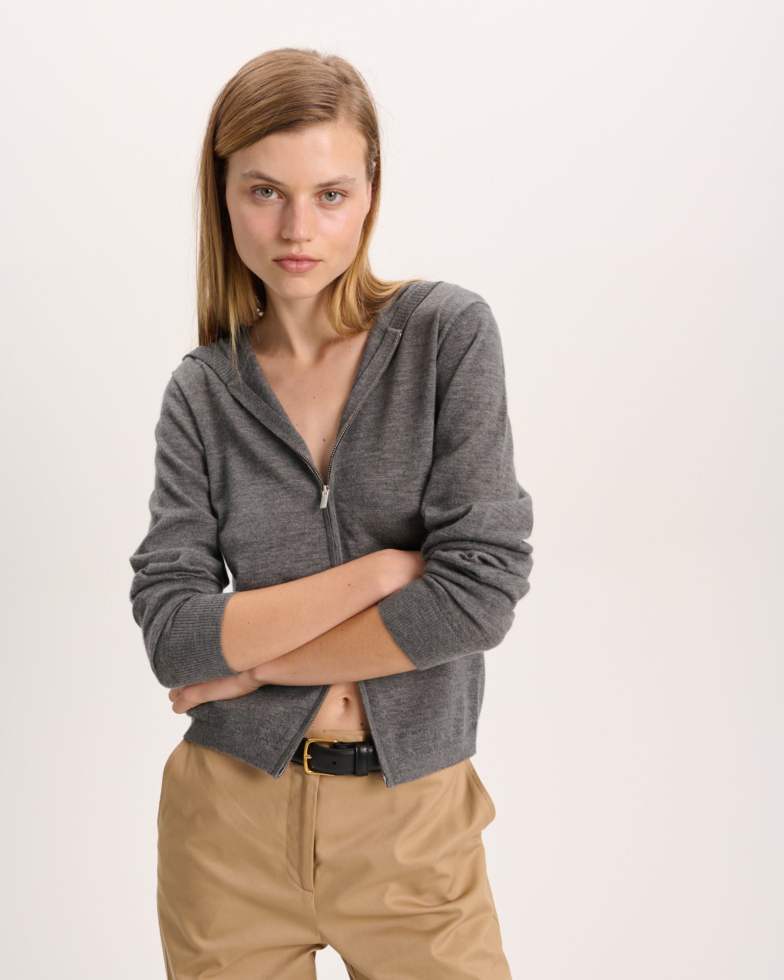 Cashmere Zip-Up Hoodie - Medium Heather Grey