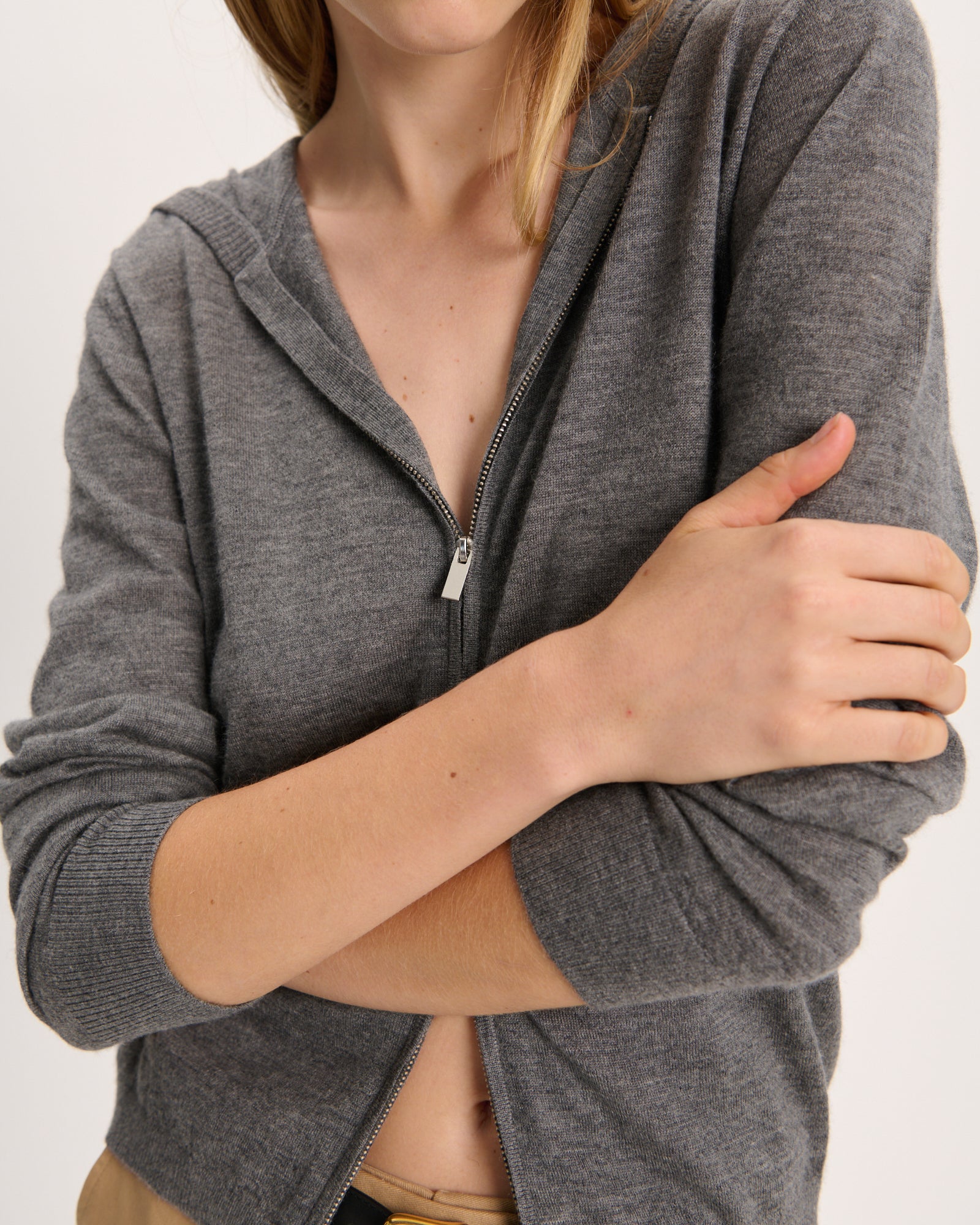 Cashmere Zip-Up Hoodie - Medium Heather Grey