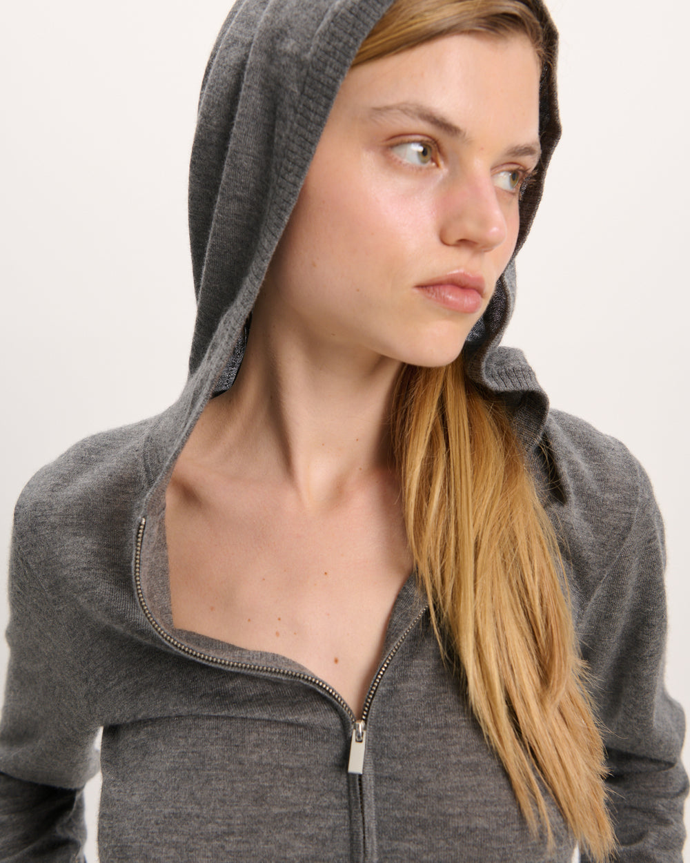 Cashmere Zip-Up Hoodie - Medium Heather Grey