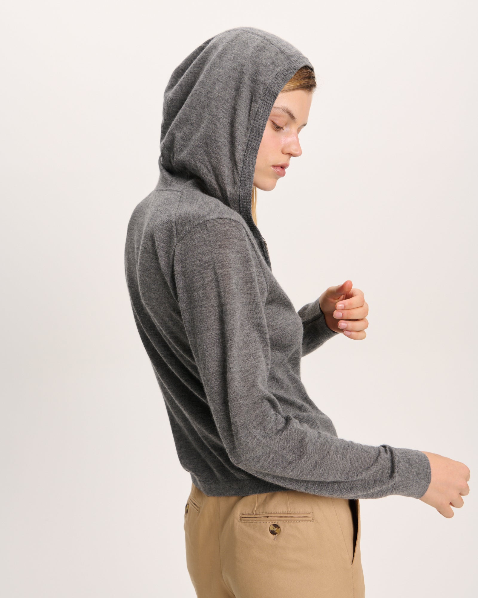 Cashmere Zip-Up Hoodie - Medium Heather Grey