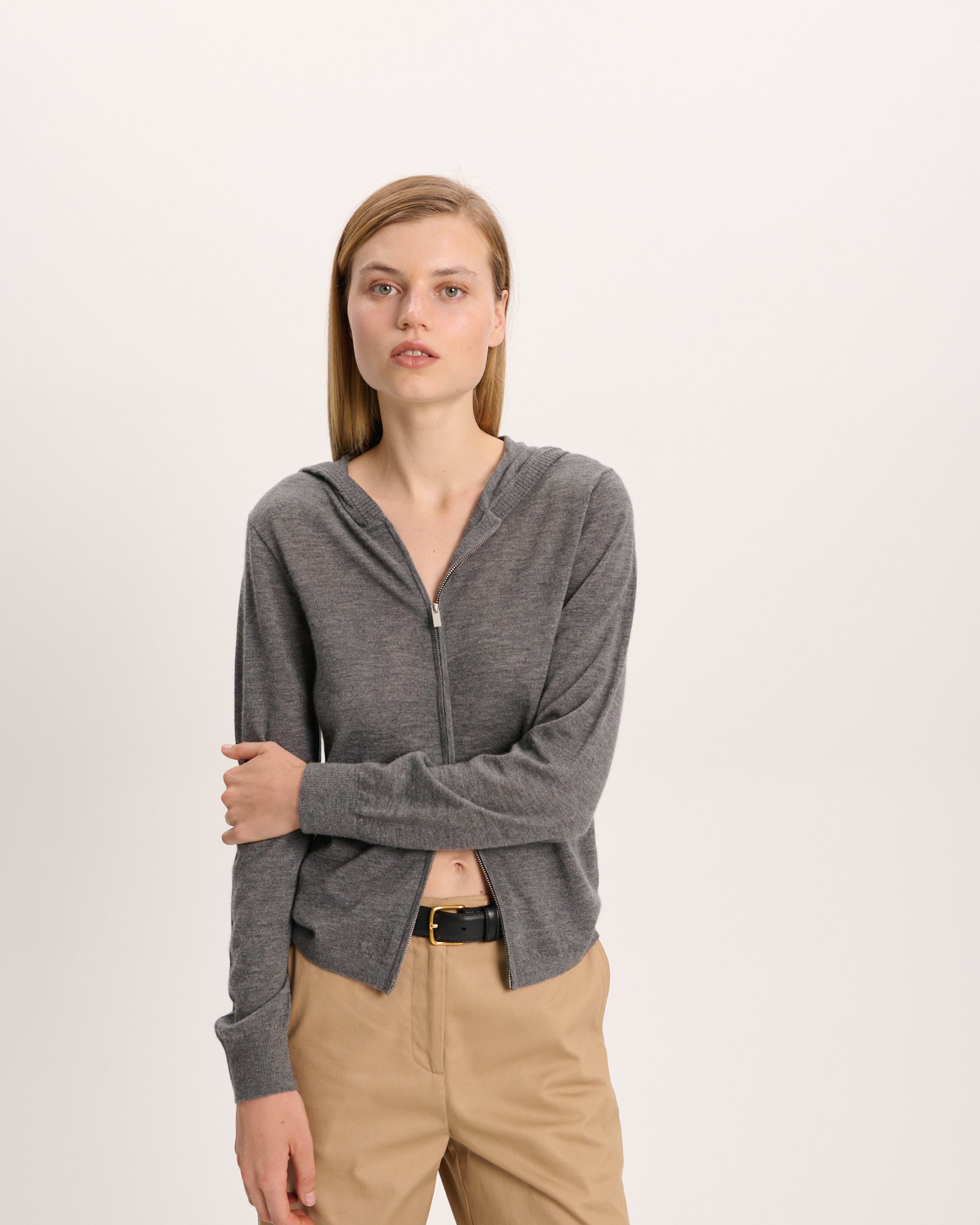 Cashmere Zip-Up Hoodie - Medium Heather Grey