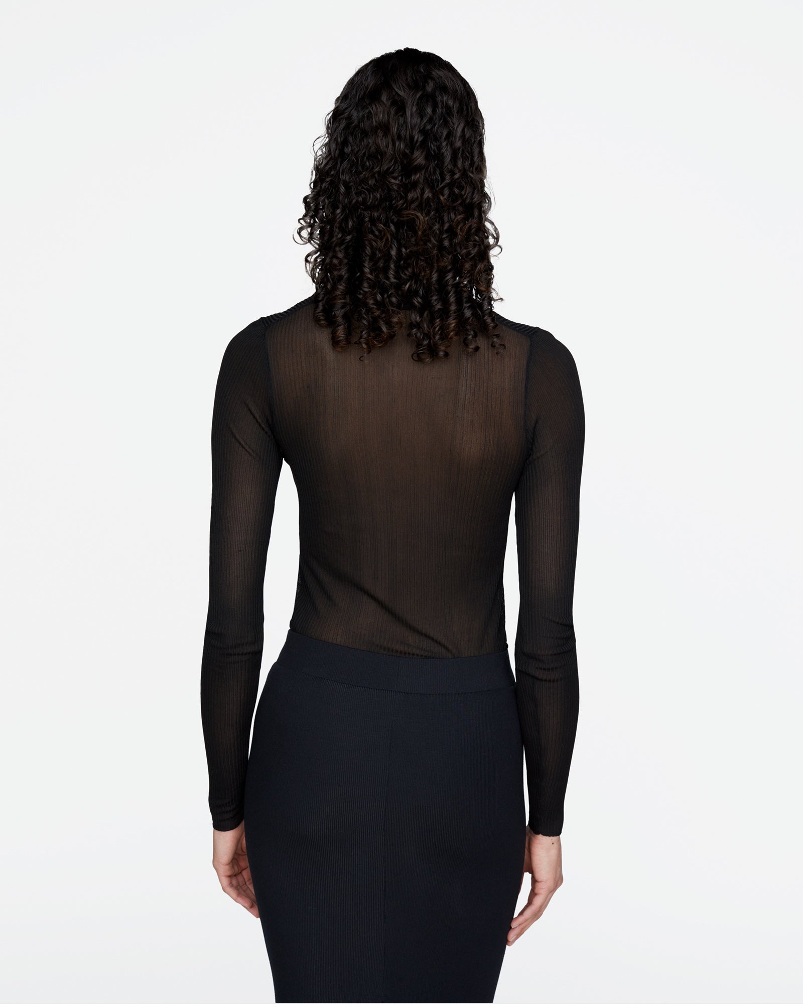 Ribbed Long Sleeve Polo - Black