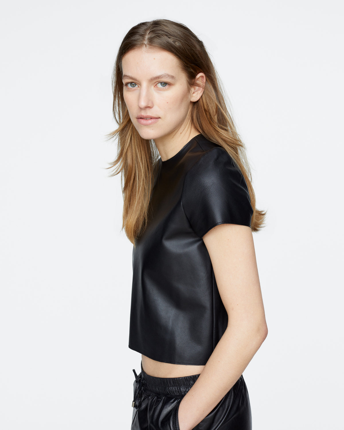 Leather Schoolboy Tee - Black