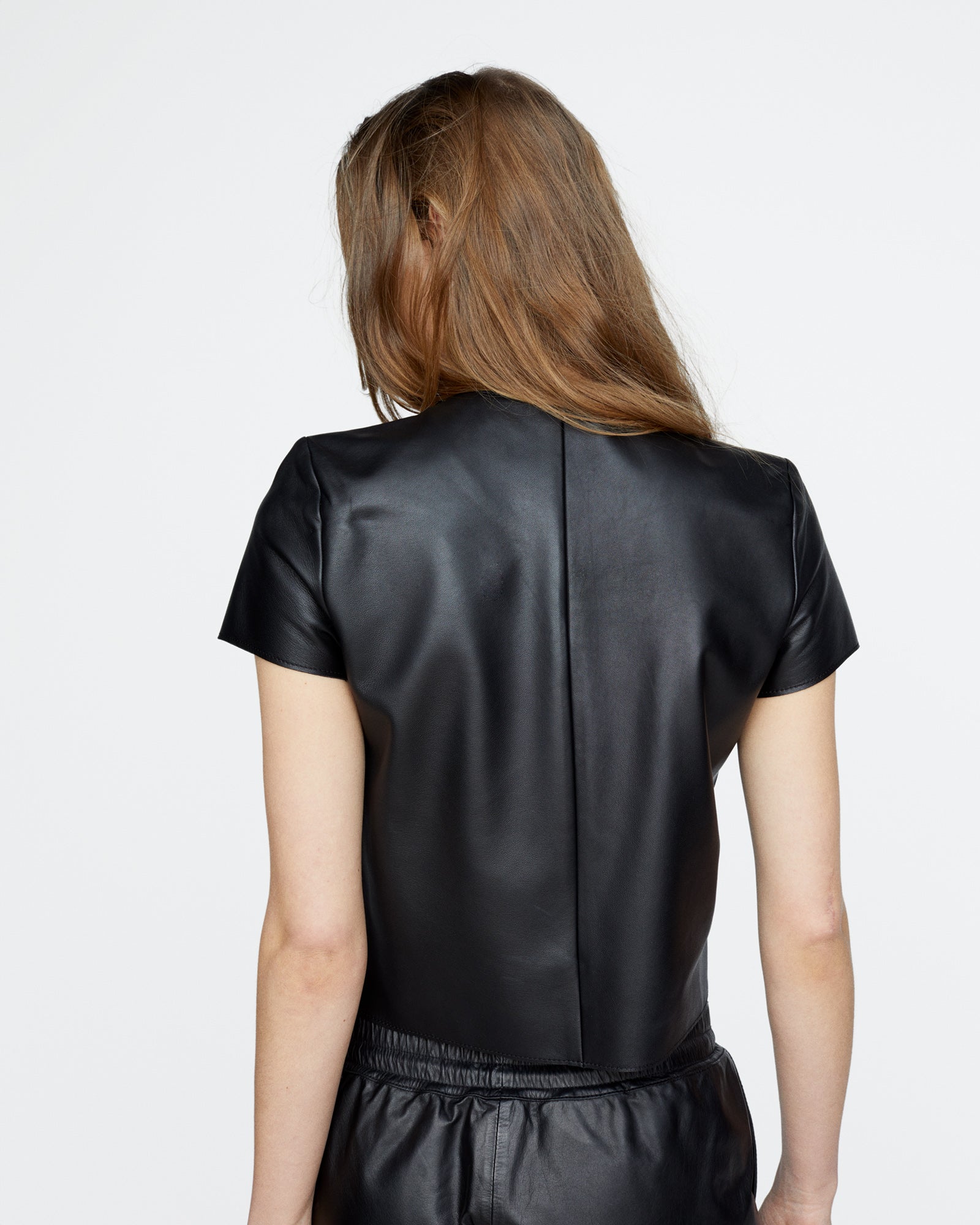 Leather Schoolboy Tee - Black