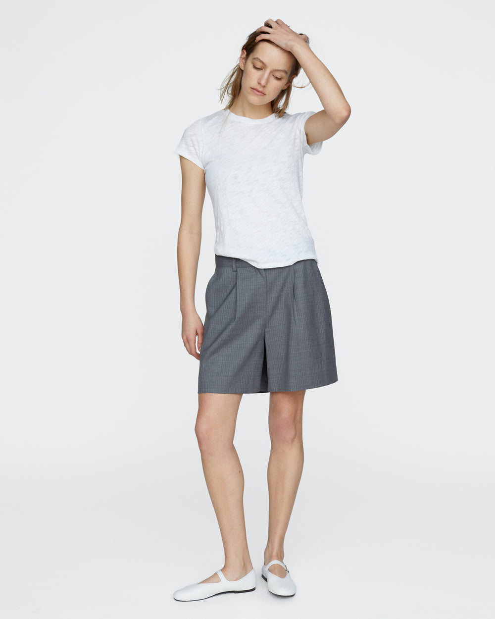 Pinstripe Bermuda Shorts - Medium Heather Grey