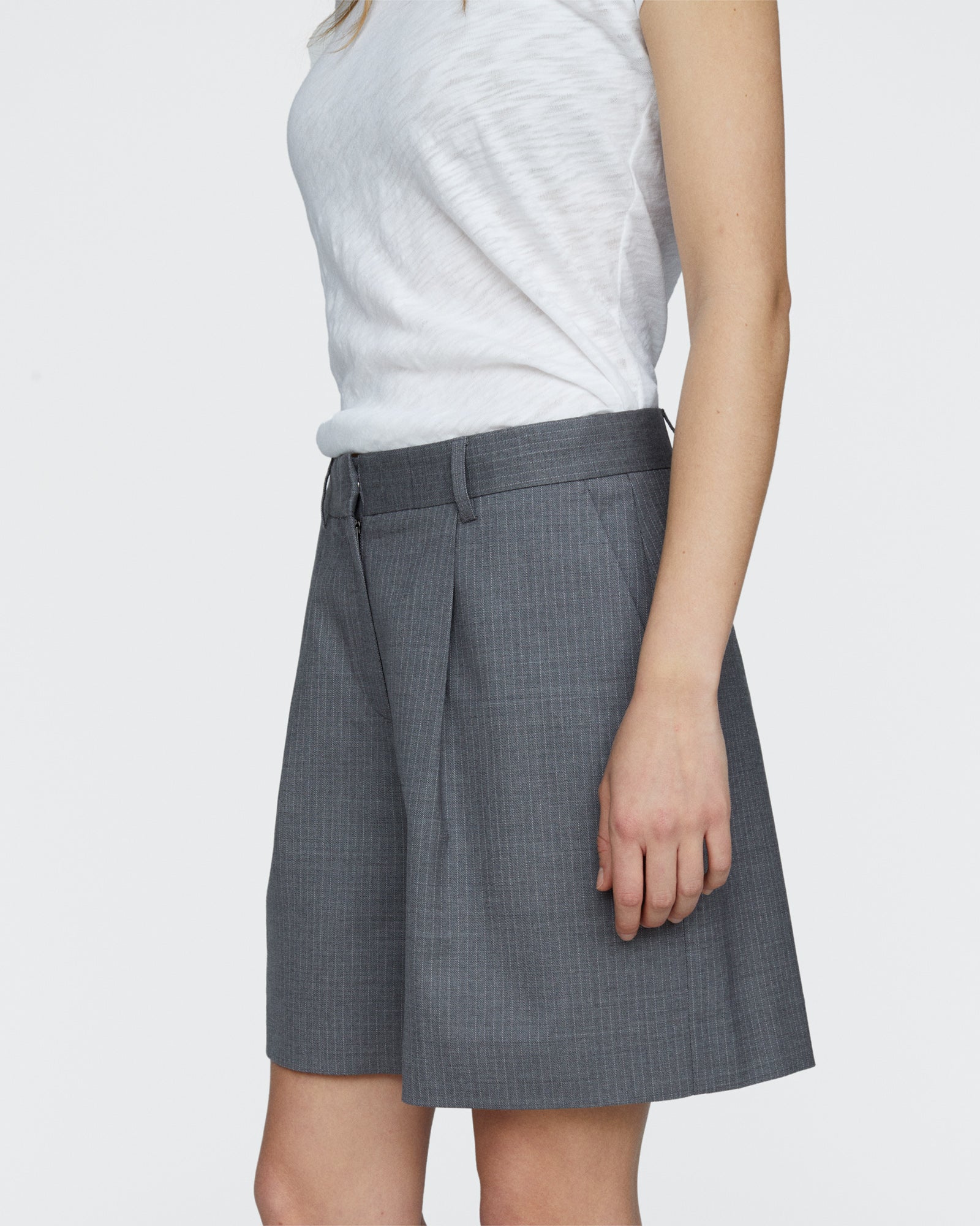 Pinstripe Bermuda Shorts - Medium Heather Grey