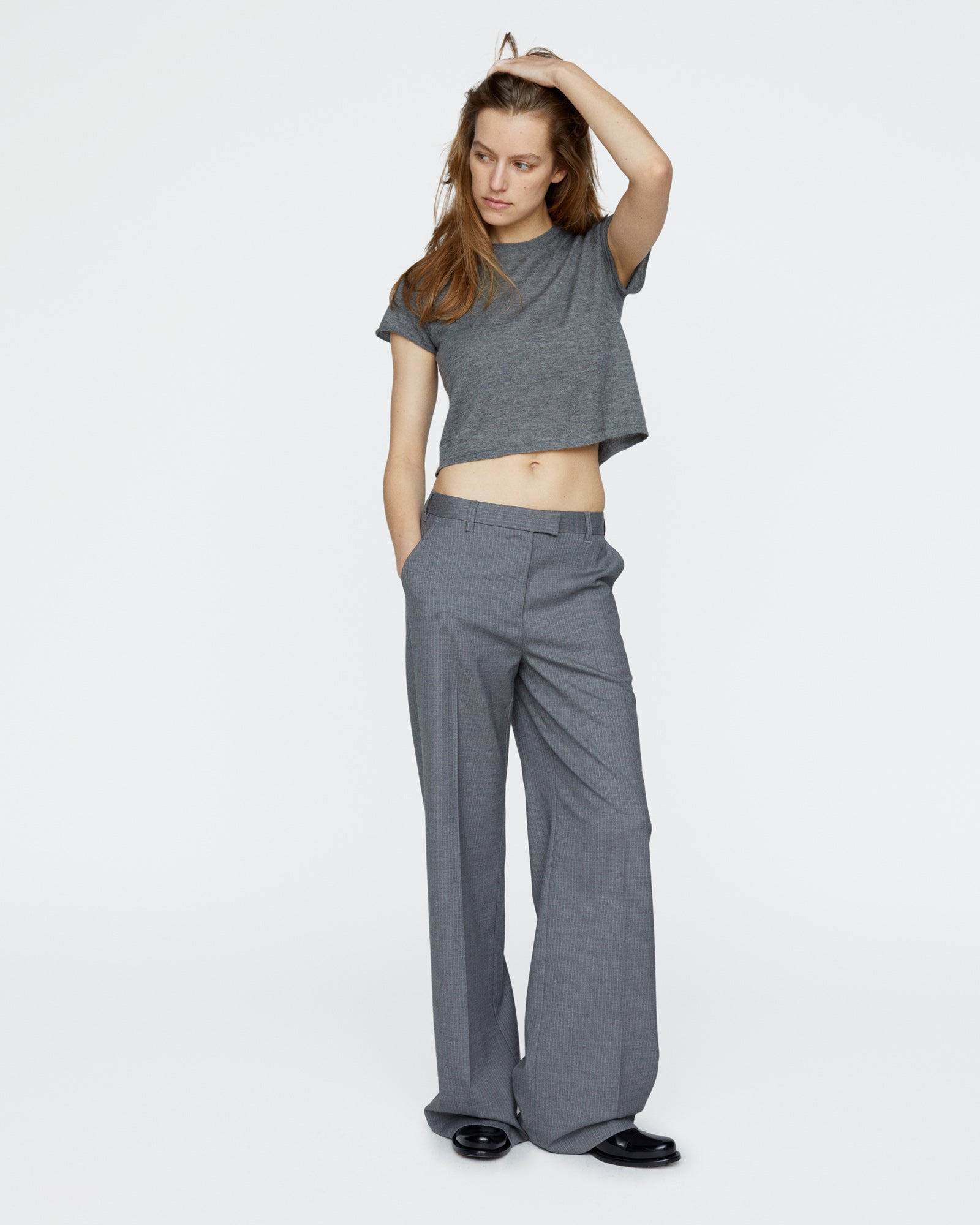 Pinstripe Leigh Pant - Medium Heather Grey