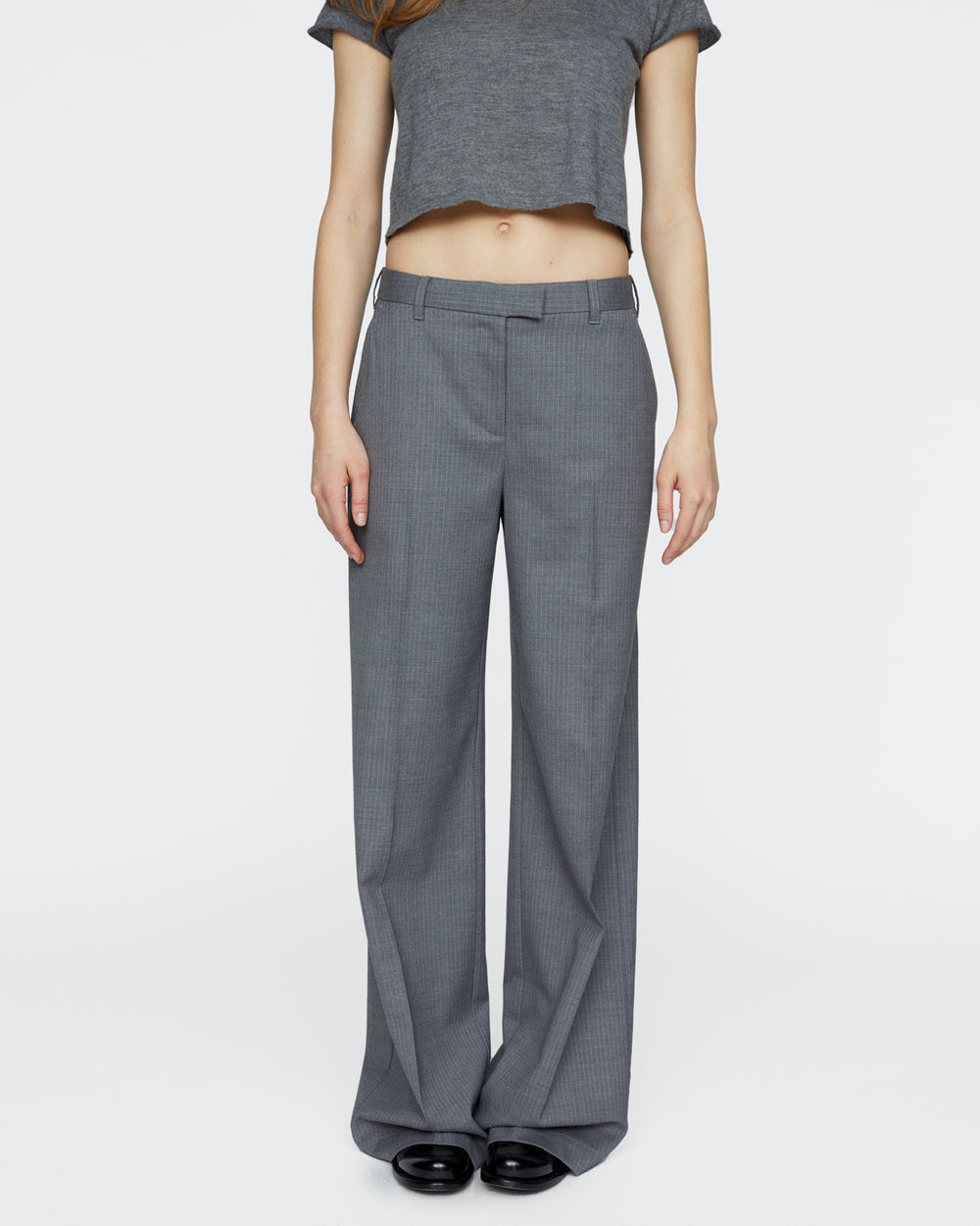 Pinstripe Leigh Pant - Medium Heather Grey