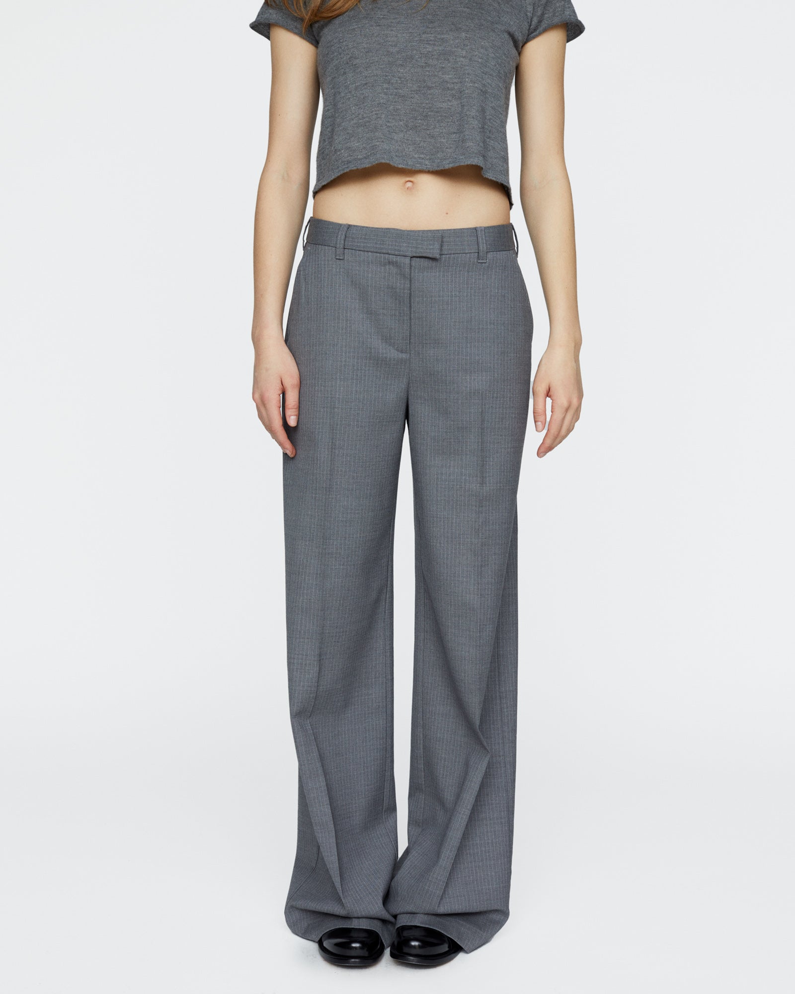 Pinstripe Leigh Pant - Medium Heather Grey