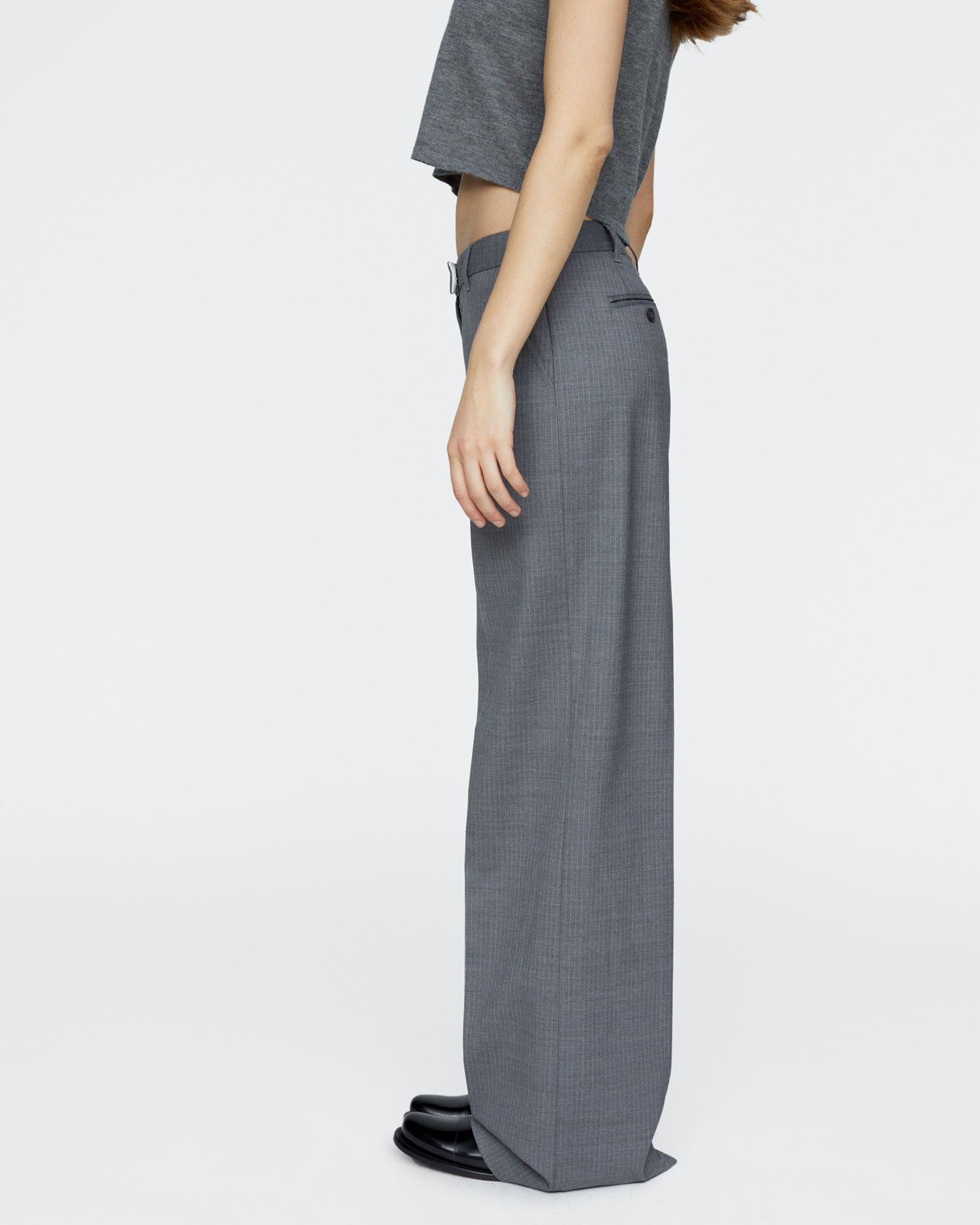 Pinstripe Leigh Pant - Medium Heather Grey