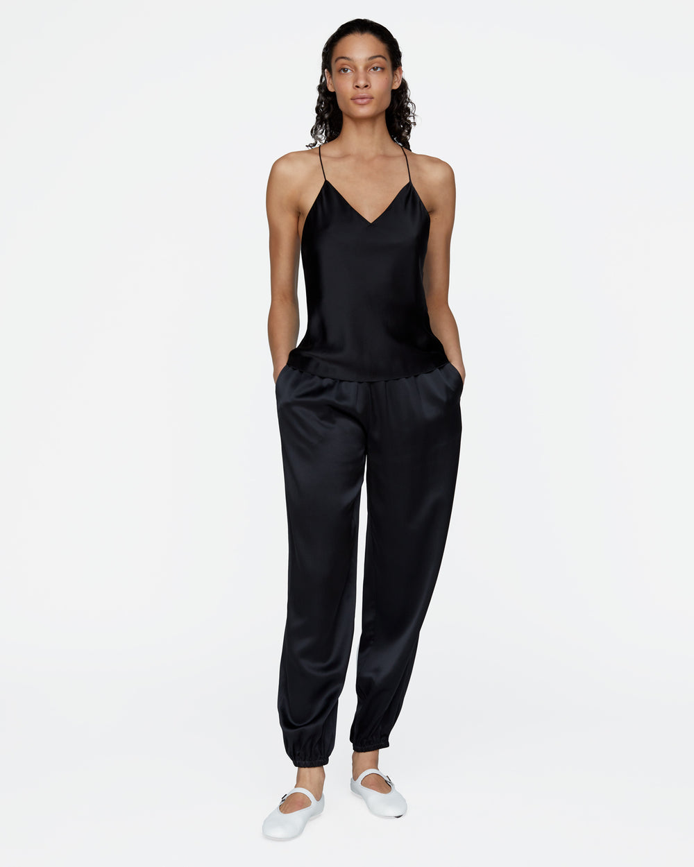 Silk Charmeuse Jogger - Black