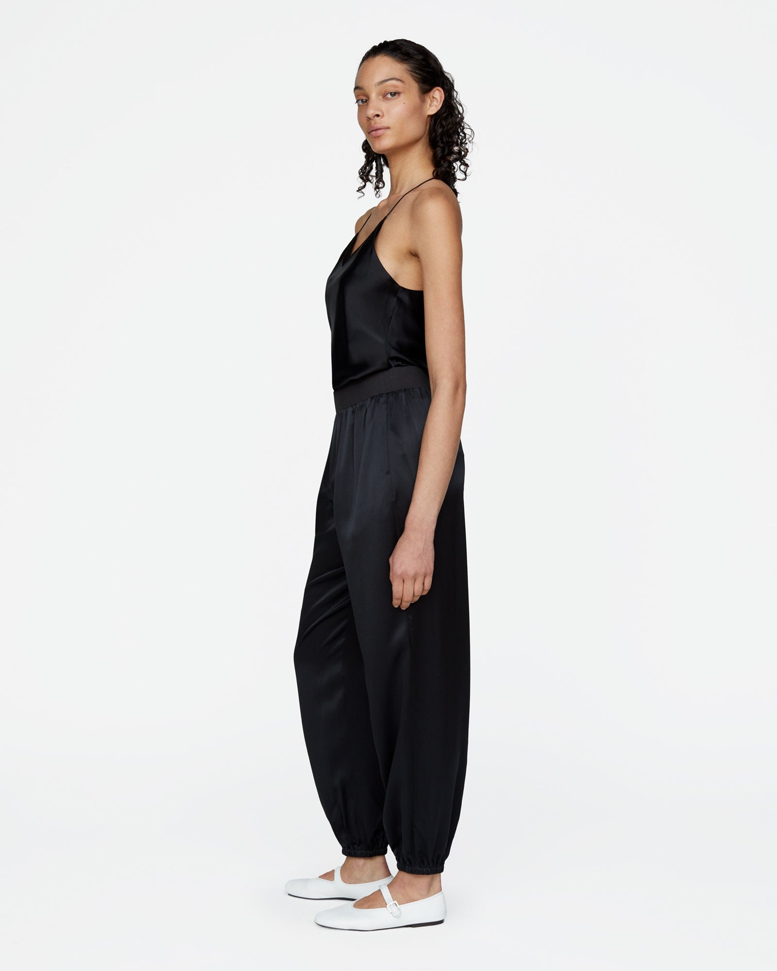 Silk Charmeuse Jogger - Black