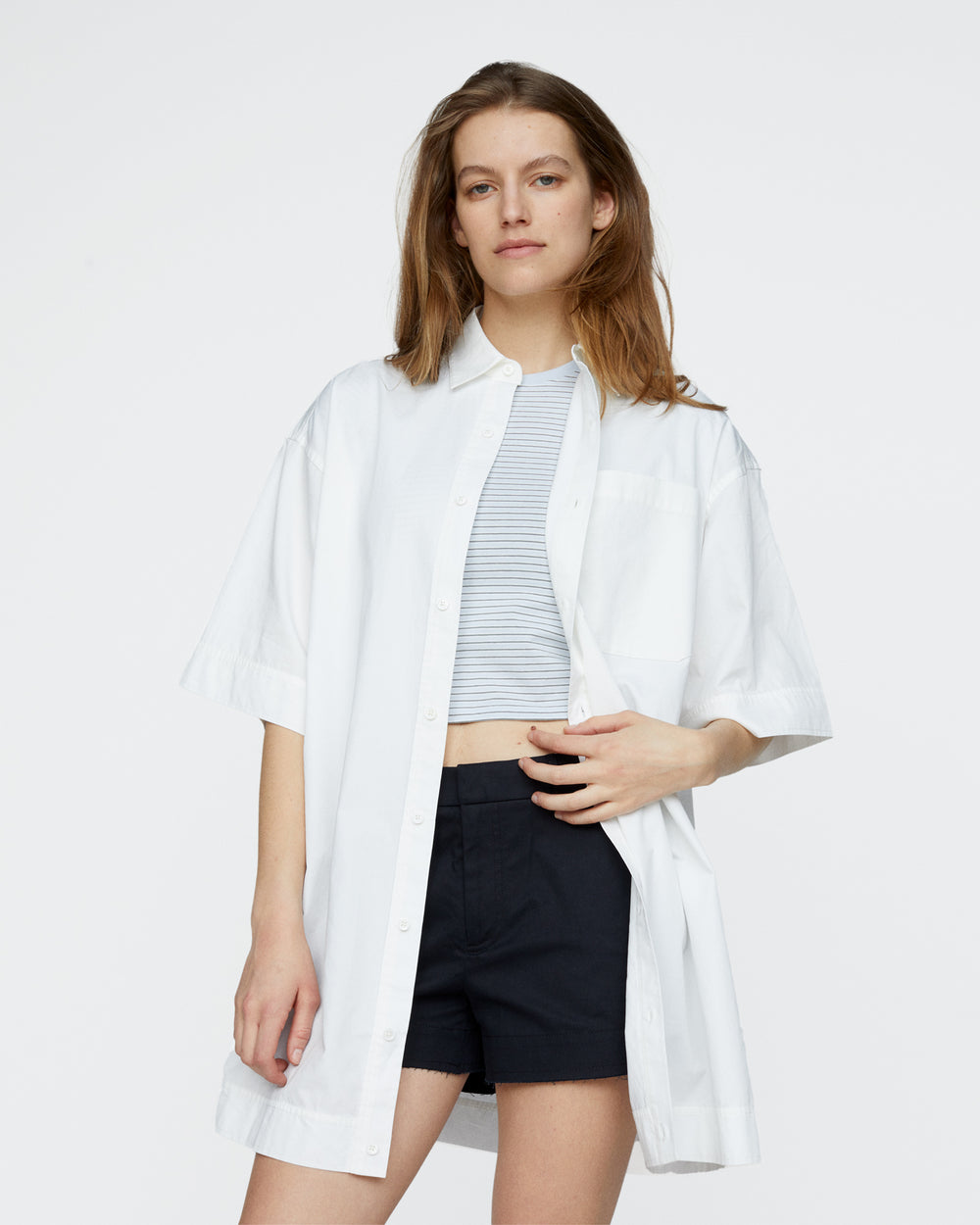 Stone Washed Boxy Dress - White