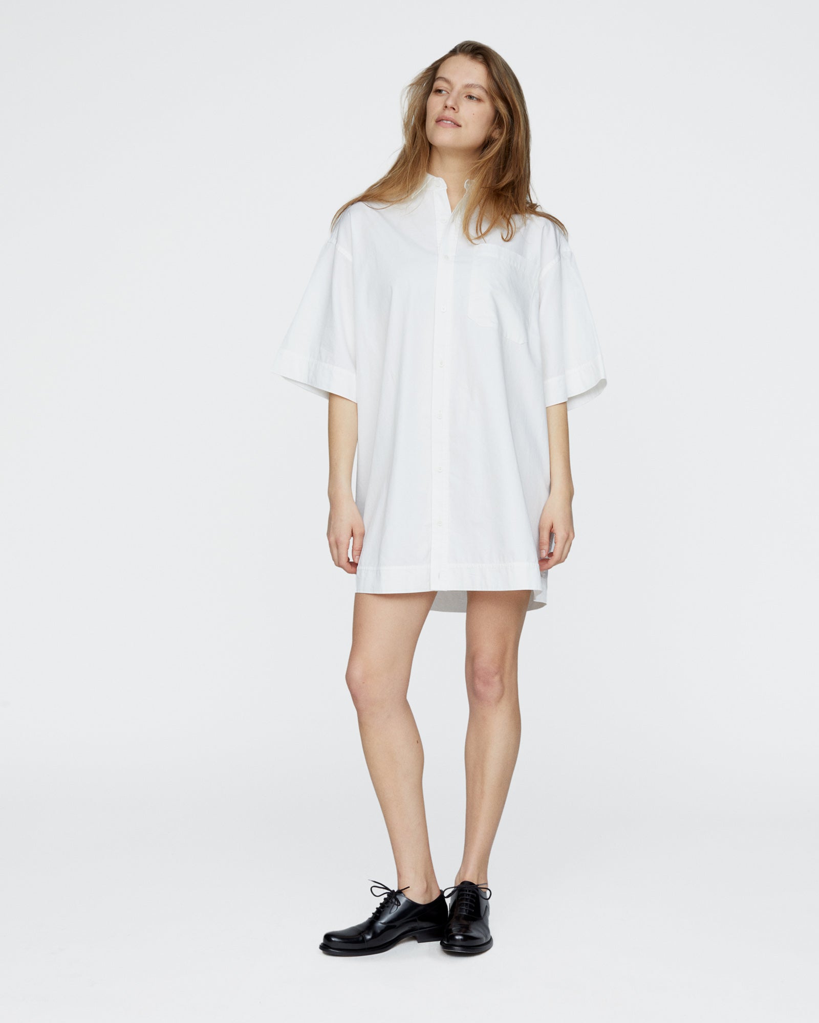 Stone Washed Boxy Dress - White