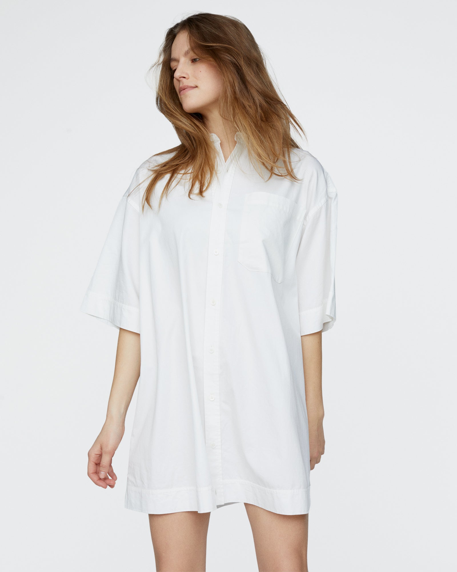 Stone Washed Boxy Dress - White