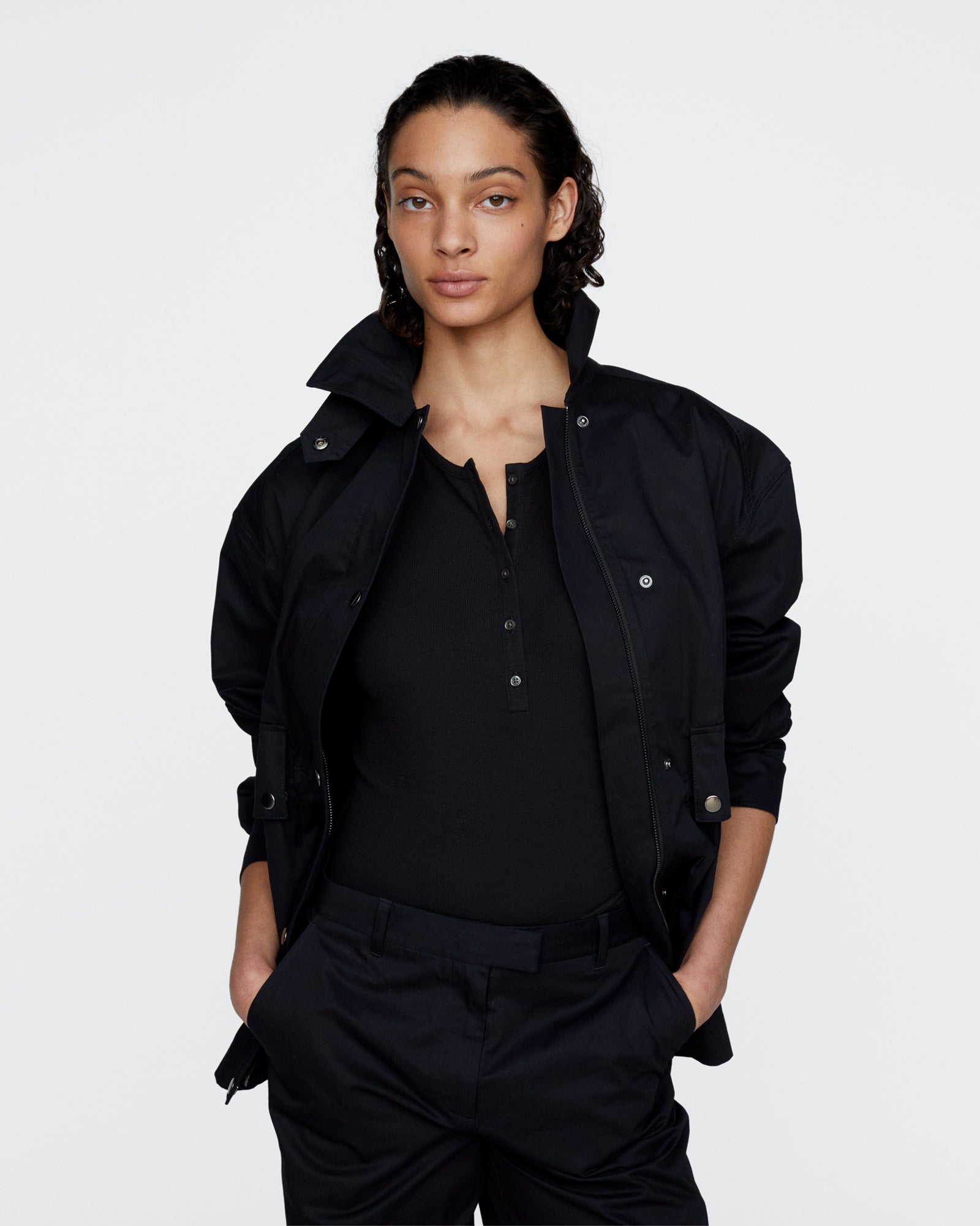 Cotton Twill Utility Jacket - Black