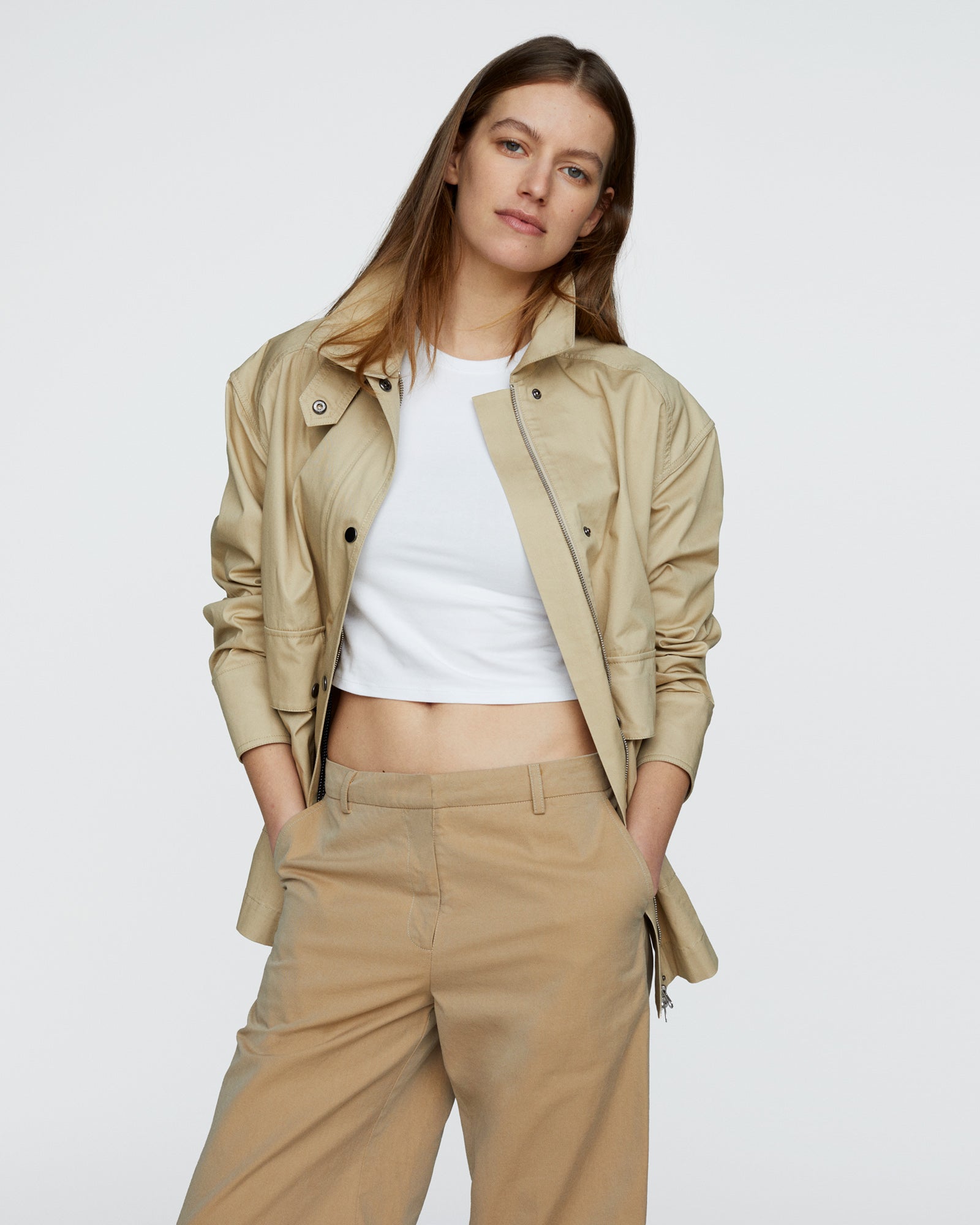 Cotton Twill Utility Jacket - Macadamia
