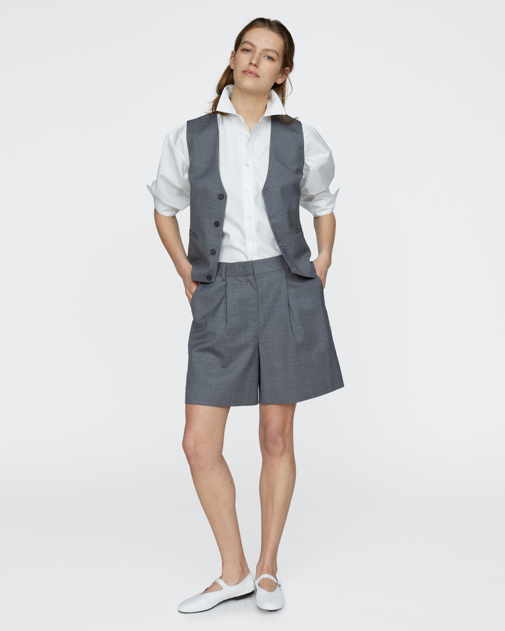 Pinstripe Wool Vest - Medium Heather Grey