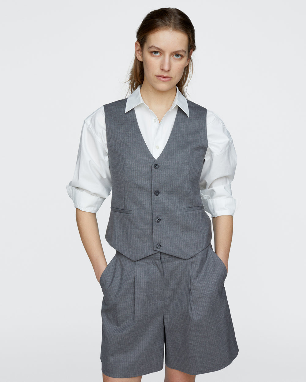 Pinstripe Wool Vest - Medium Heather Grey