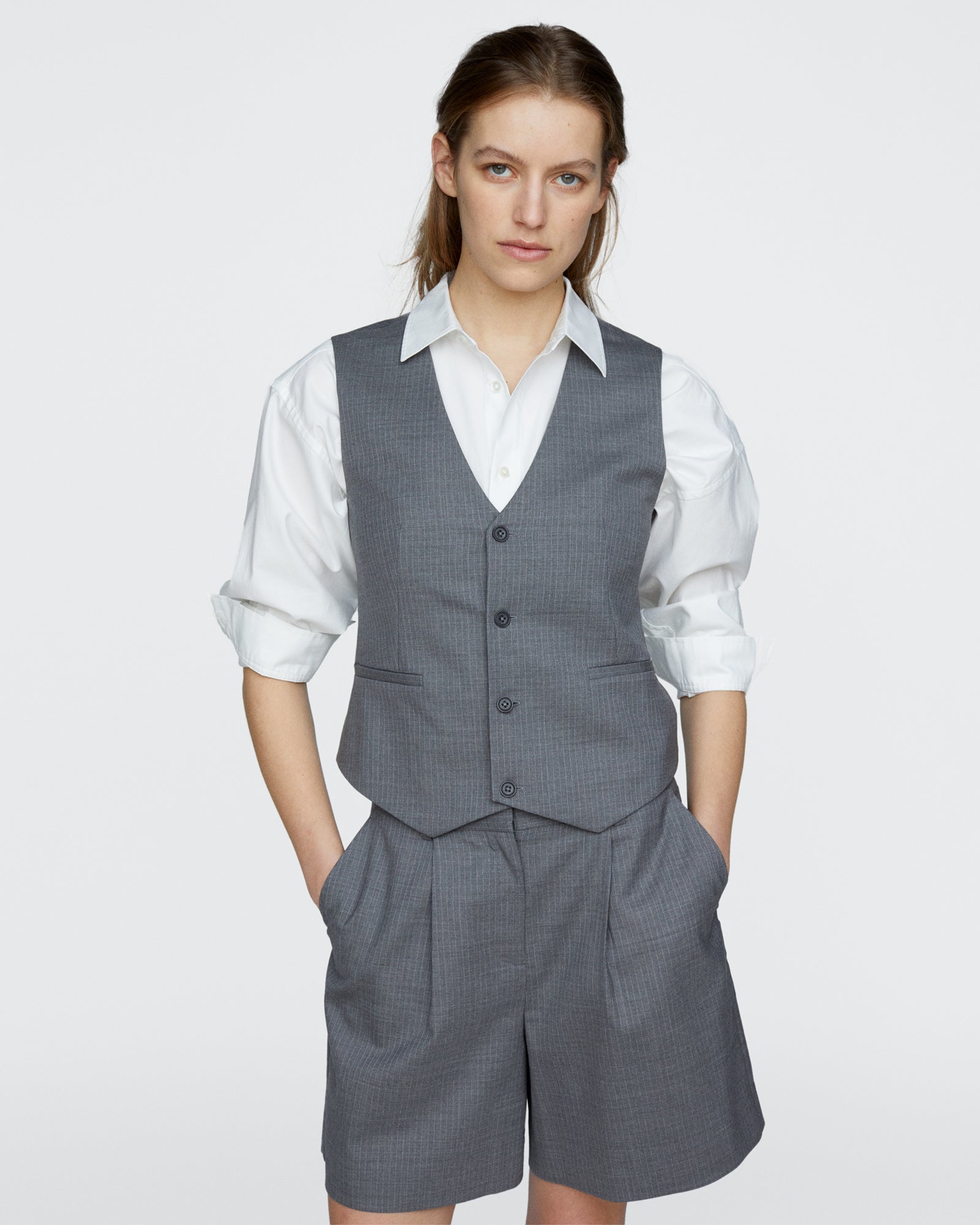 Pinstripe Wool Vest - Medium Heather Grey