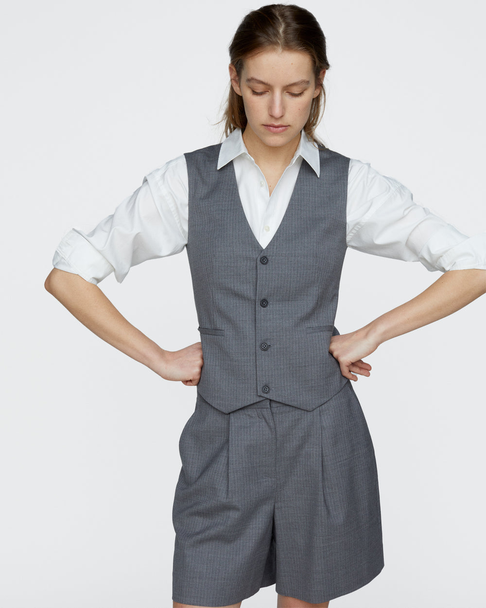 Pinstripe Wool Vest - Medium Heather Grey