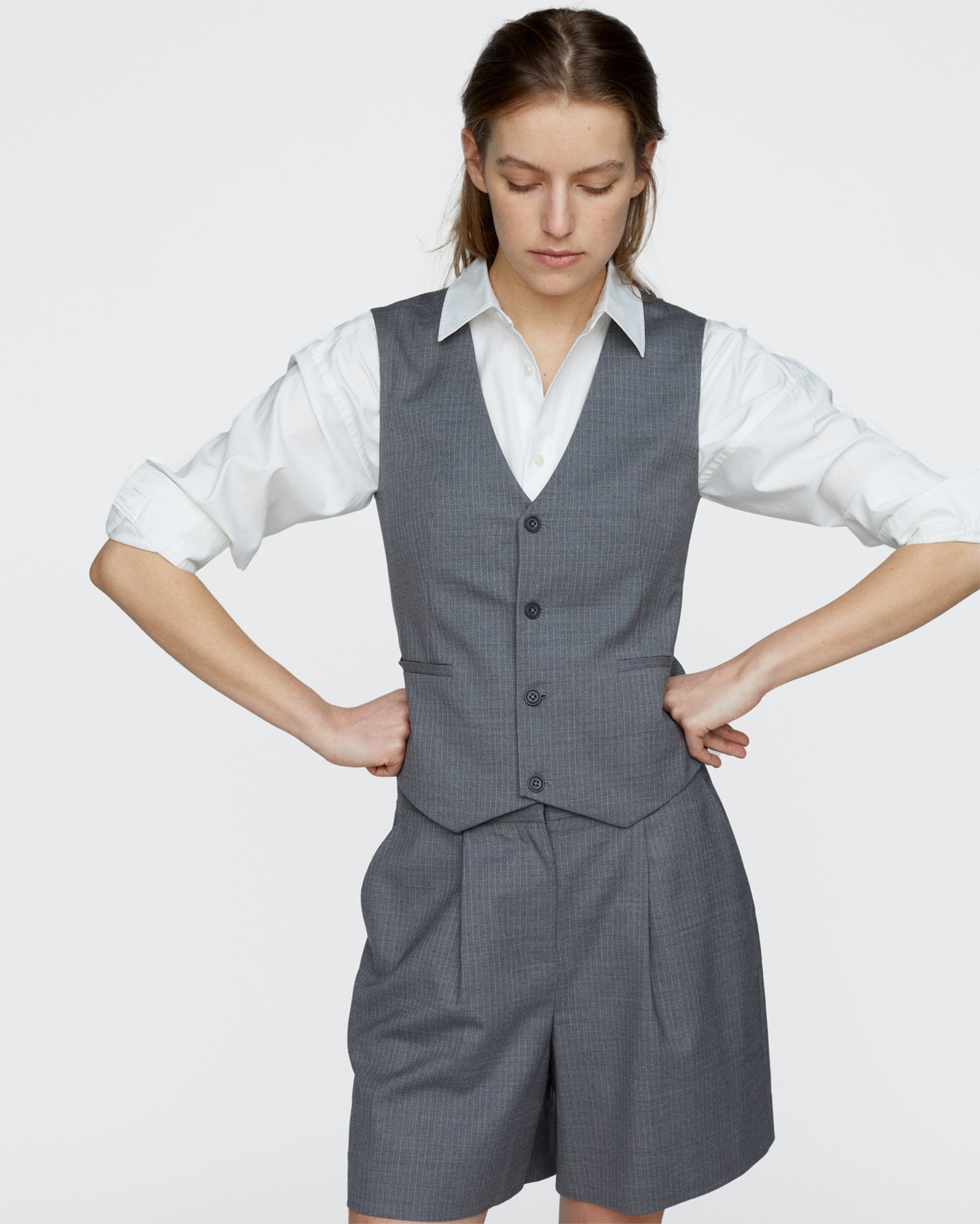 Pinstripe Wool Vest - Medium Heather Grey