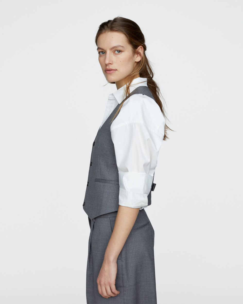 Pinstripe Wool Vest - Medium Heather Grey