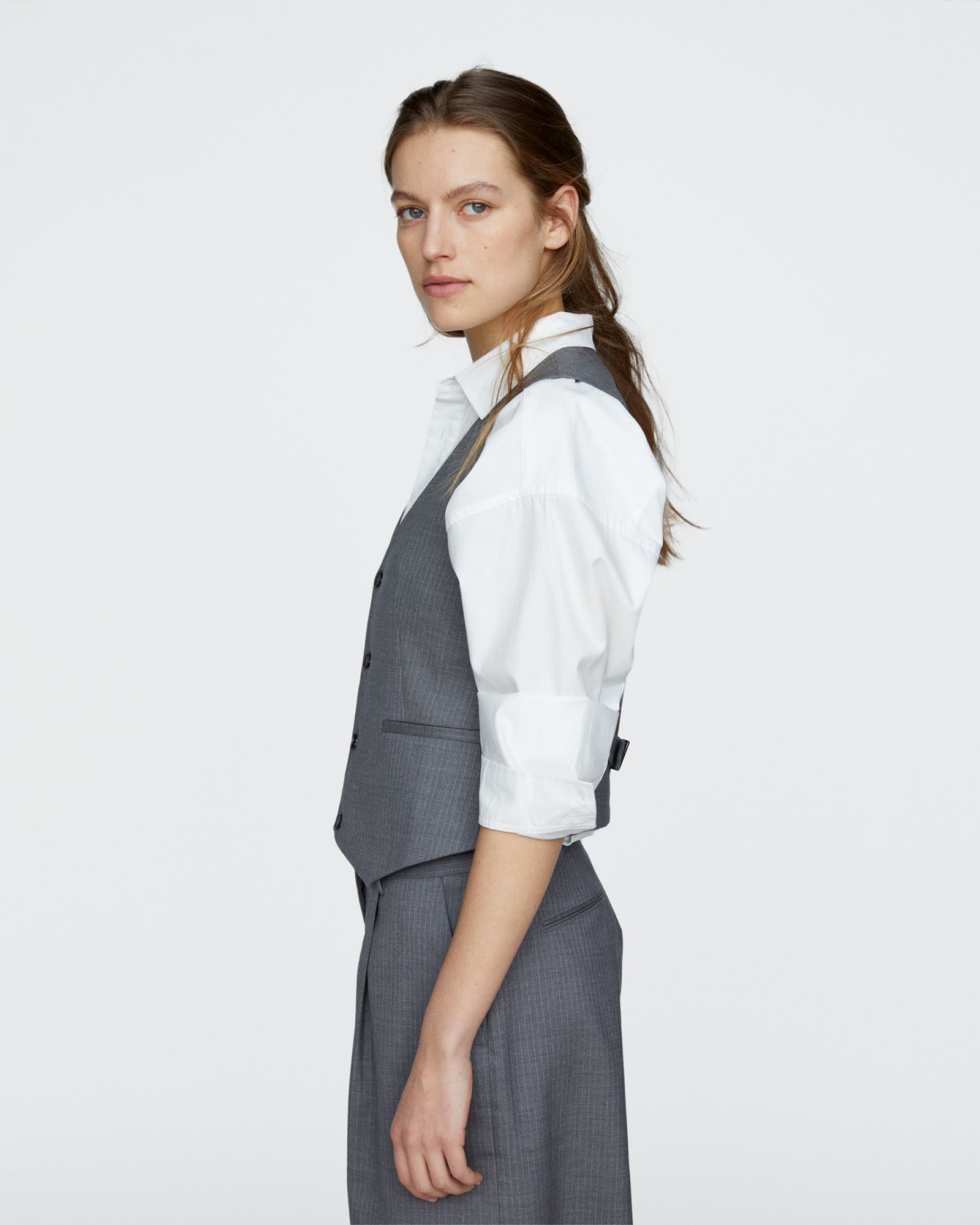 Pinstripe Wool Vest - Medium Heather Grey