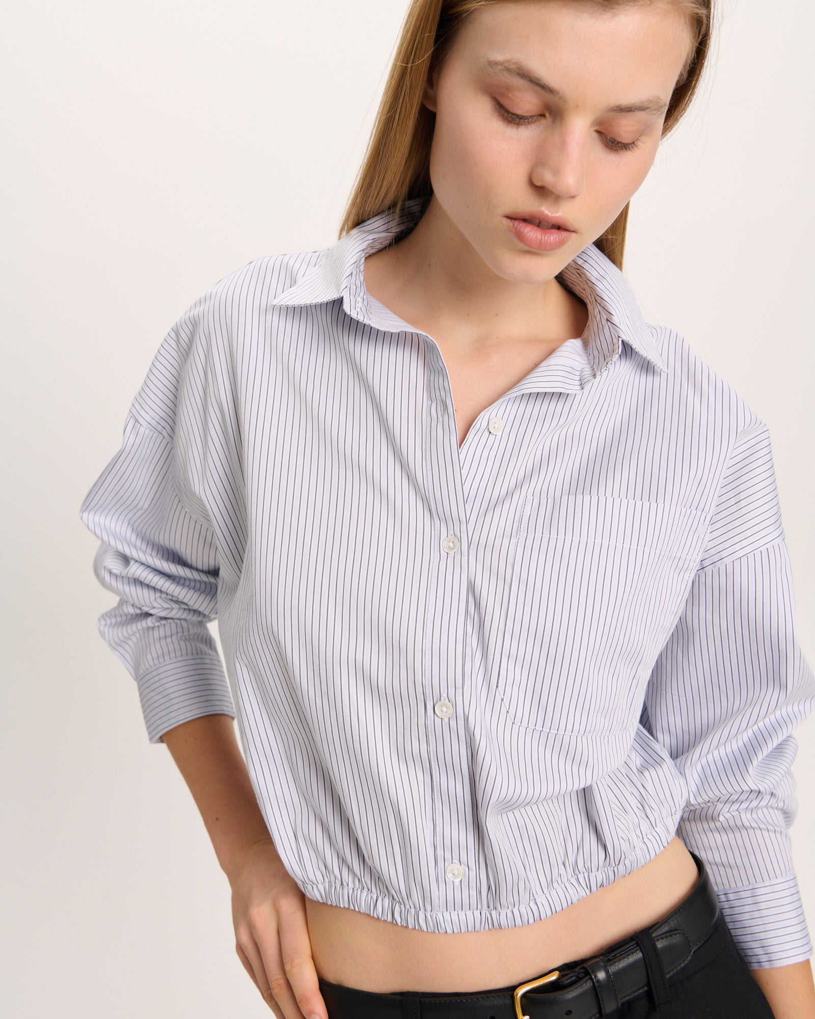 Cinched Waist Shirt - Cool Water Multi