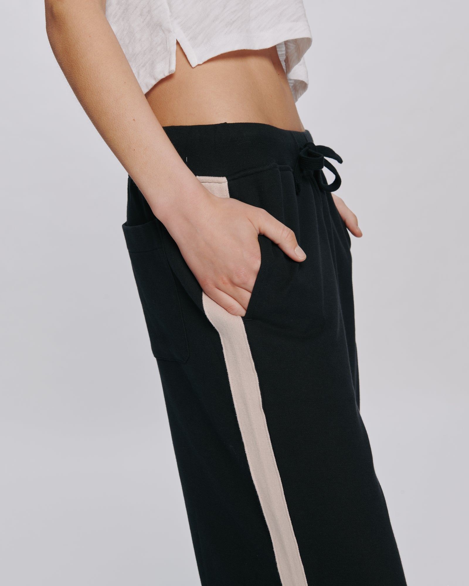 Pique Pull On Pant With Contrast Stripe - Black Faded Rose