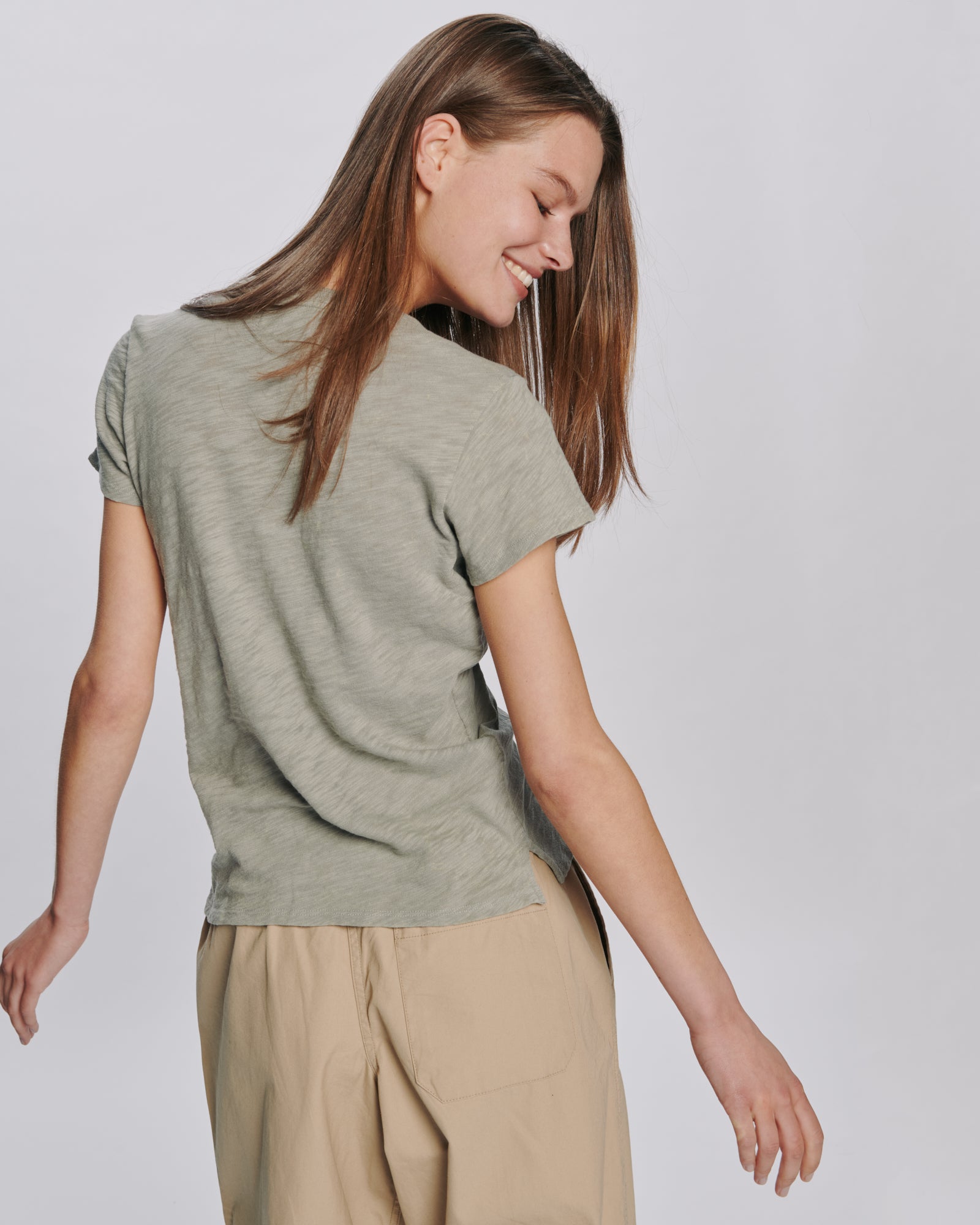 Slub Jersey Schoolboy Crew Neck Tee - Grigio