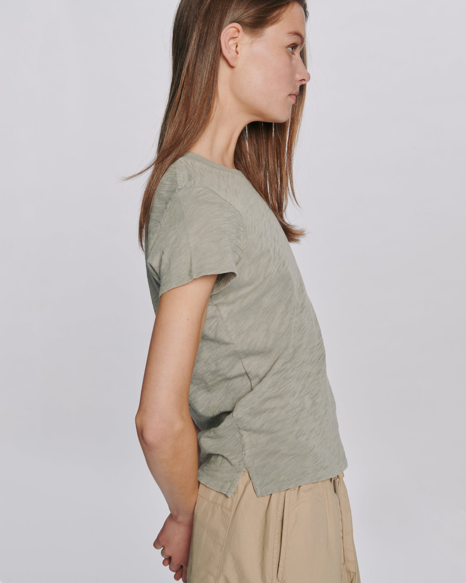 Slub Jersey Schoolboy Crew Neck Tee - Grigio