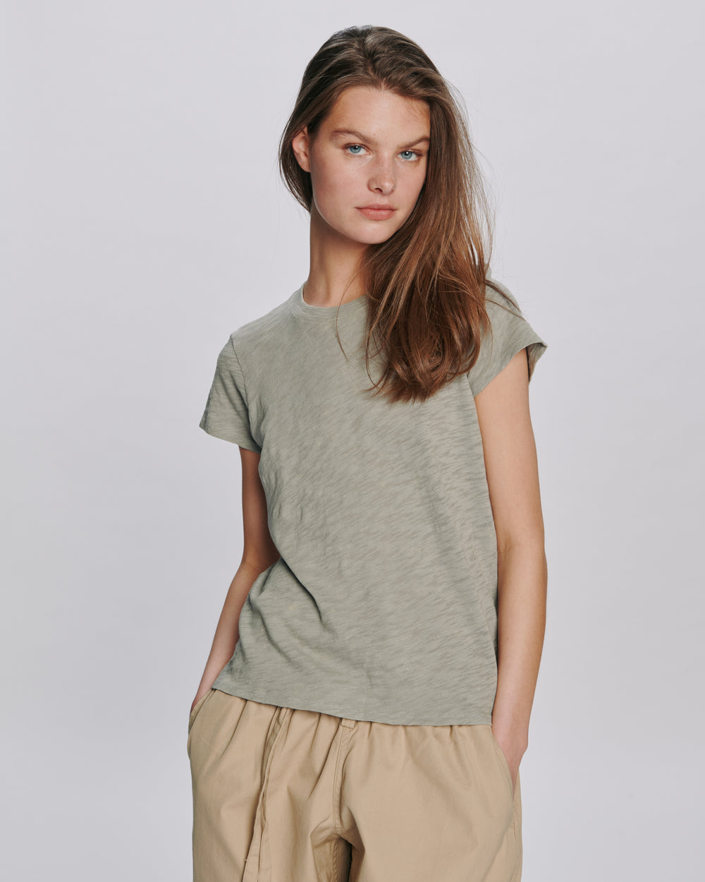 Slub Jersey Schoolboy Crew Neck Tee - Grigio