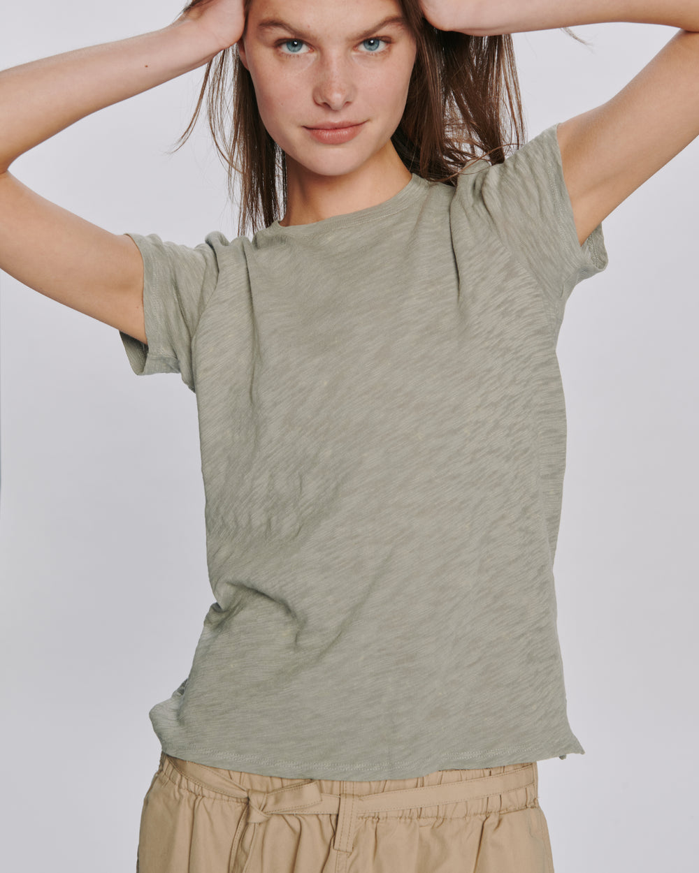 Slub Jersey Schoolboy Crew Neck Tee - Grigio