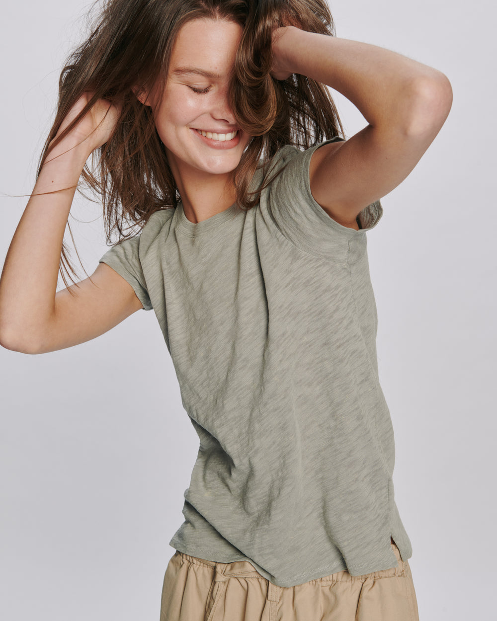 Slub Jersey Schoolboy Crew Neck Tee - Grigio