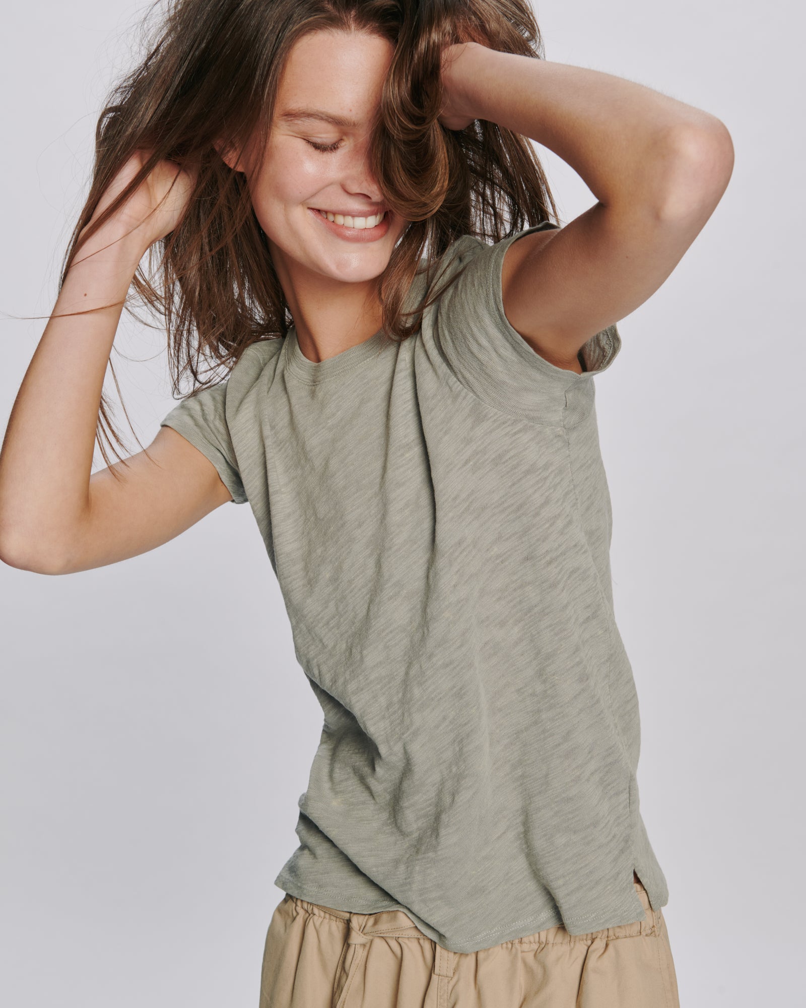 Slub Jersey Schoolboy Crew Neck Tee - Grigio
