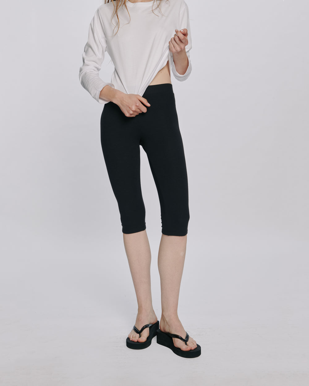 Modal Rib Cropped Legging - Black