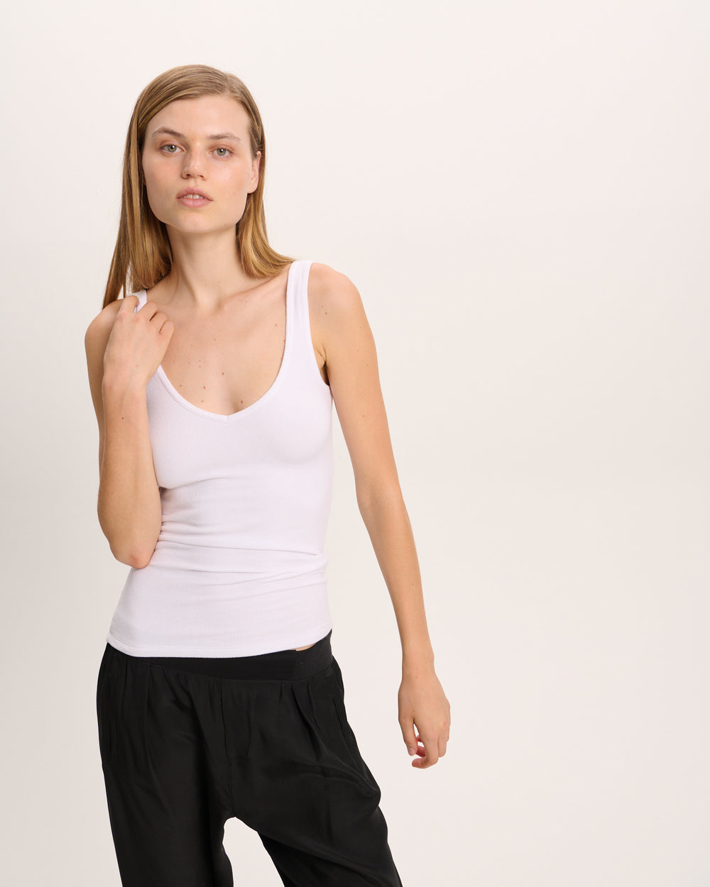 Modal Deep V-Neck Tank - White