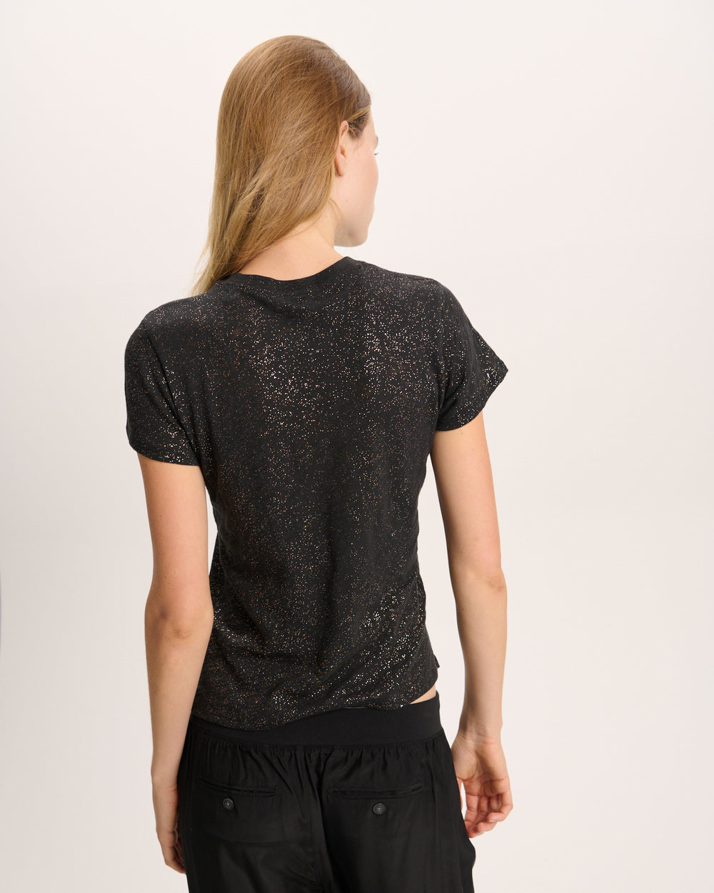 Slub Jersey Foil Schoolboy Crew Neck Tee - Black Gold